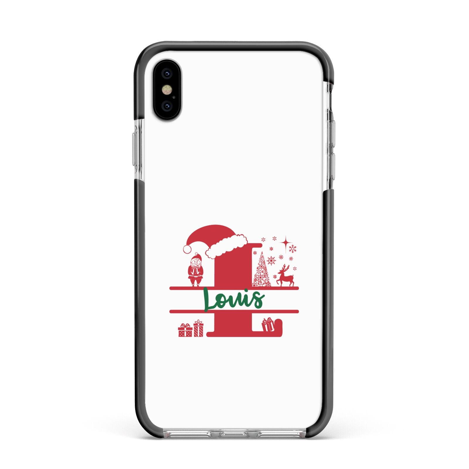 Personalised Christmas Monogram Apple iPhone Xs Max Impact Case Black Edge on Silver Phone