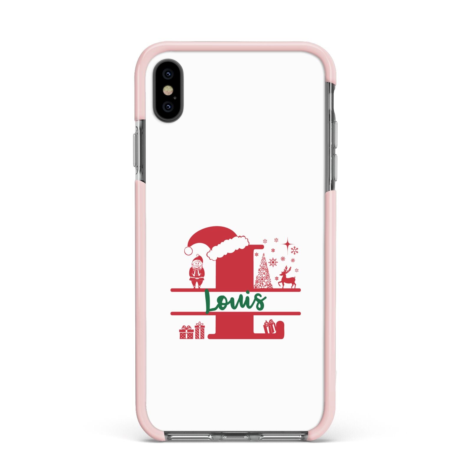 Personalised Christmas Monogram Apple iPhone Xs Max Impact Case Pink Edge on Black Phone