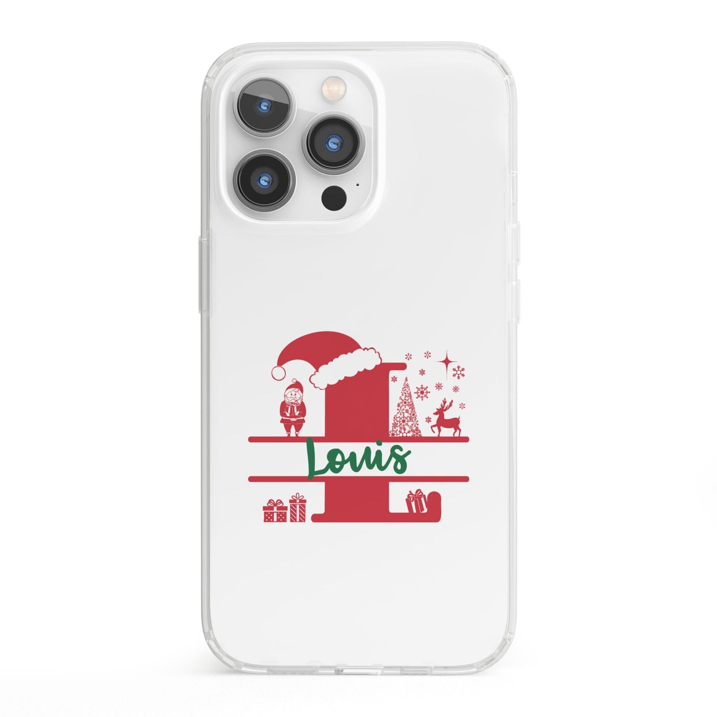 Personalised Christmas Monogram iPhone 13 Pro Clear Bumper Case