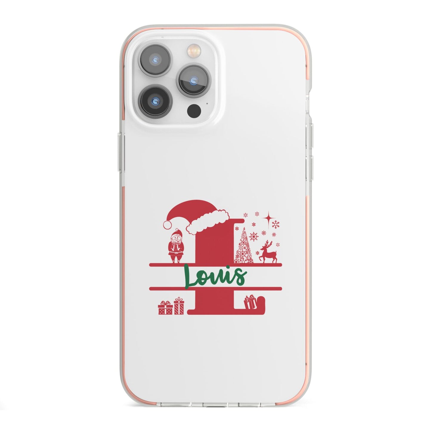 Personalised Christmas Monogram iPhone 13 Pro Max TPU Impact Case with Pink Edges