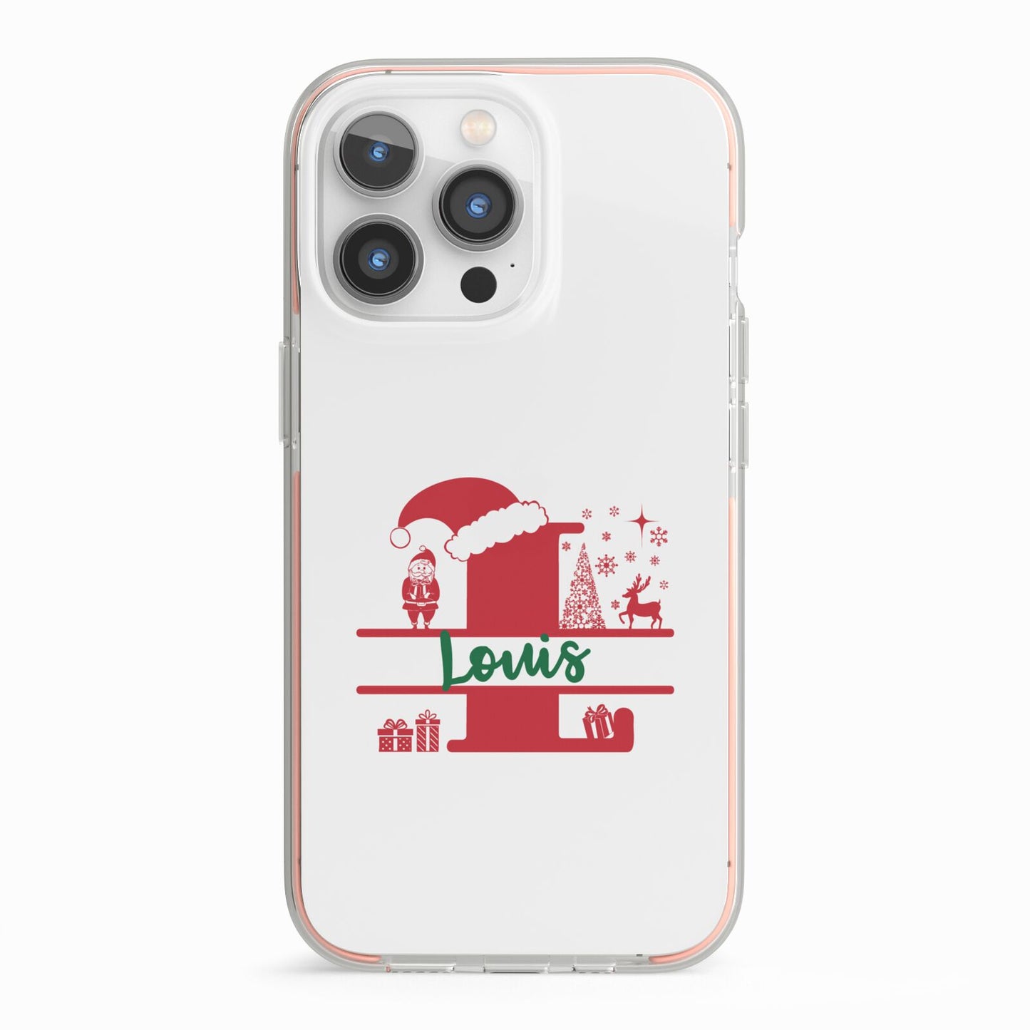 Personalised Christmas Monogram iPhone 13 Pro TPU Impact Case with Pink Edges