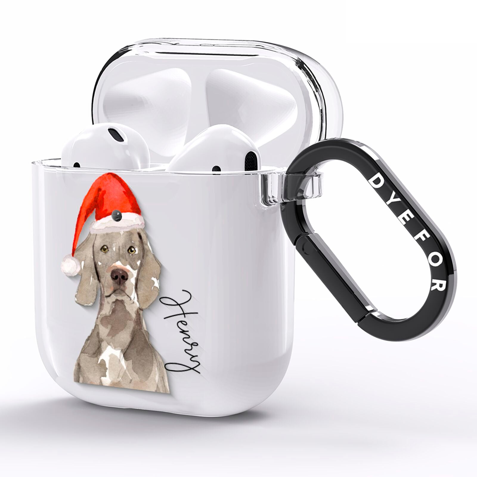 Personalised Christmas Weimaraner AirPods Clear Case Side Image