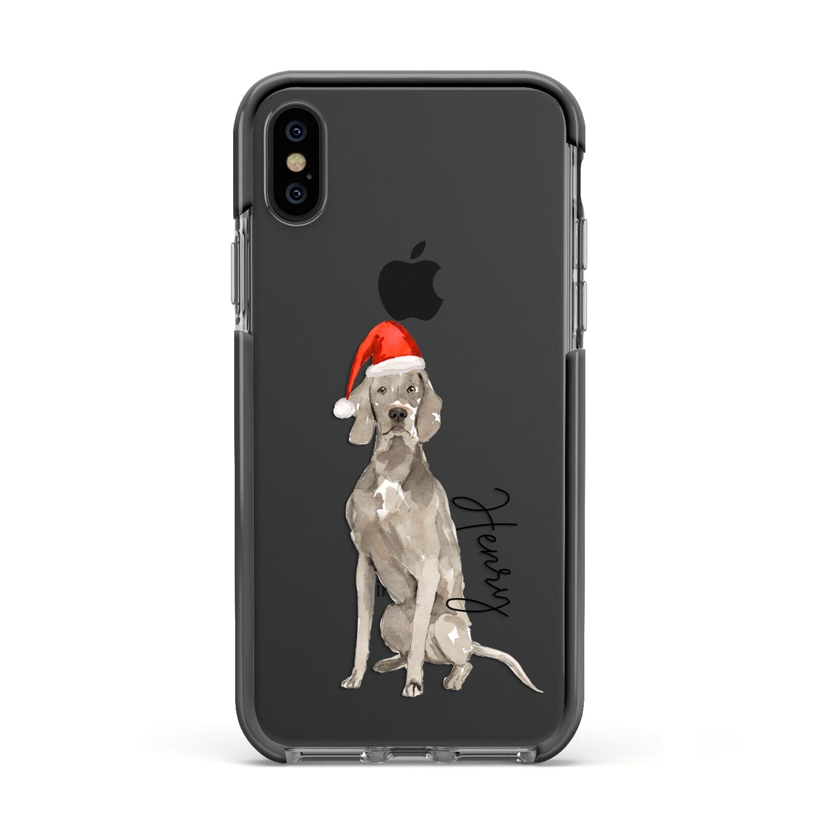 Personalised Christmas Weimaraner Apple iPhone Xs Impact Case Black Edge on Black Phone