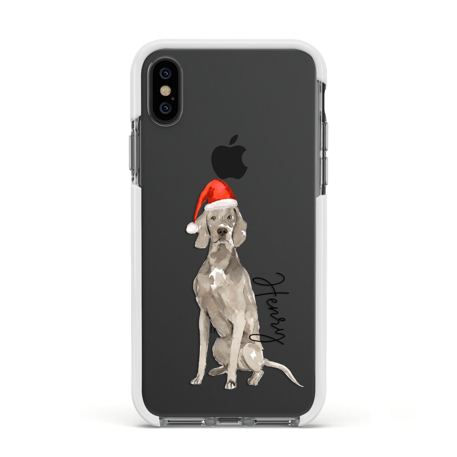 Personalised Christmas Weimaraner Apple iPhone Xs Impact Case White Edge on Black Phone