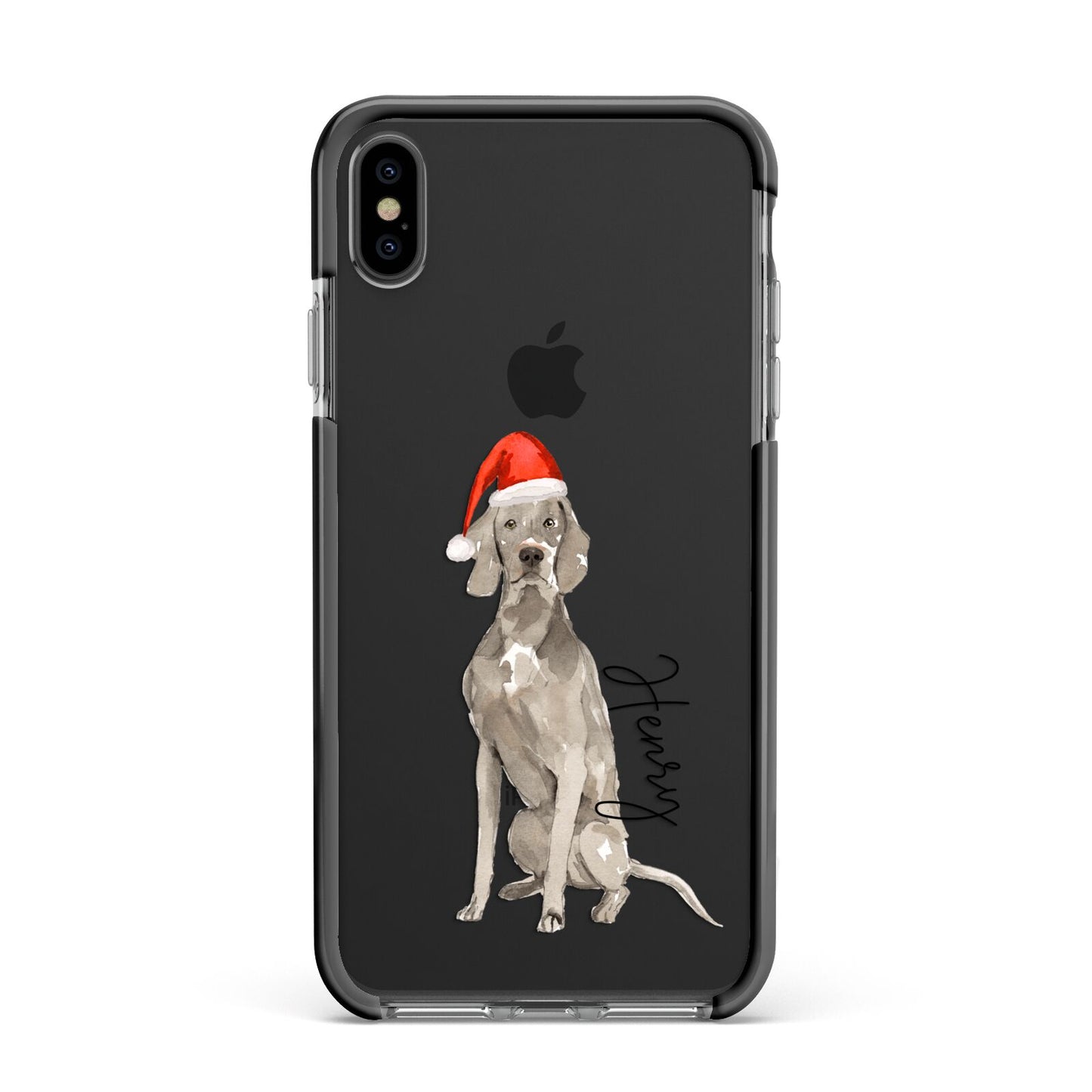 Personalised Christmas Weimaraner Apple iPhone Xs Max Impact Case Black Edge on Black Phone