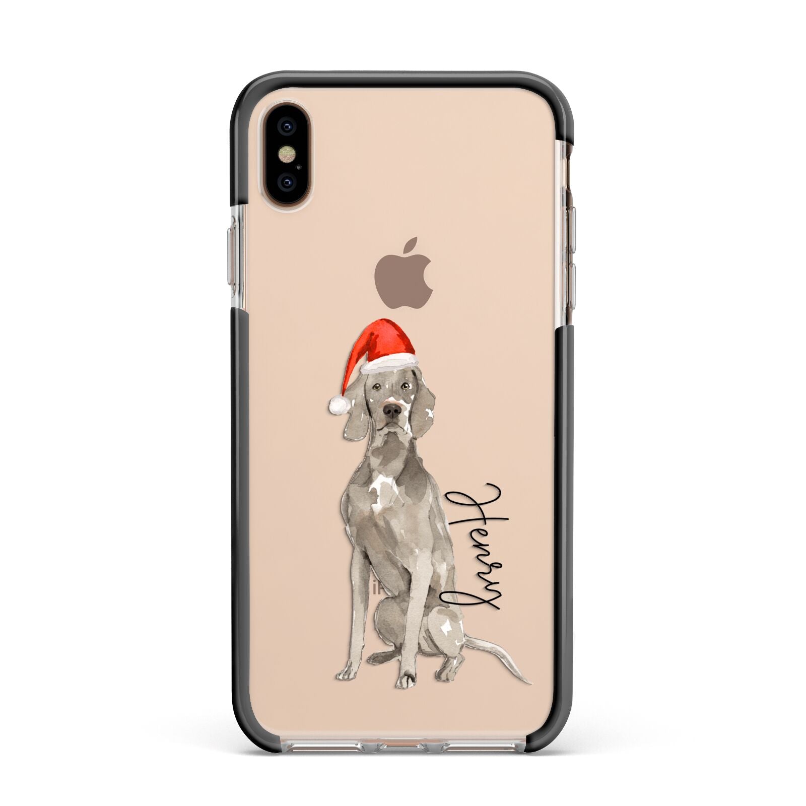 Personalised Christmas Weimaraner Apple iPhone Xs Max Impact Case Black Edge on Gold Phone