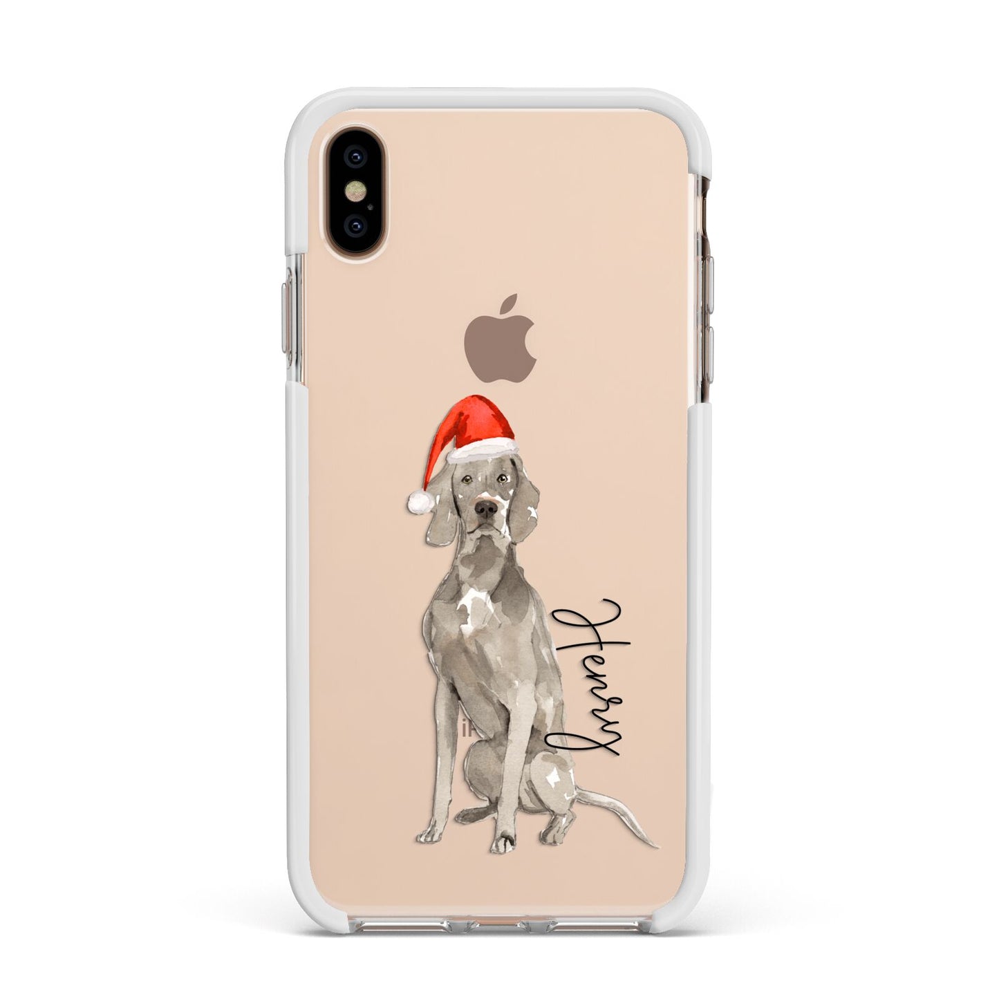 Personalised Christmas Weimaraner Apple iPhone Xs Max Impact Case White Edge on Gold Phone