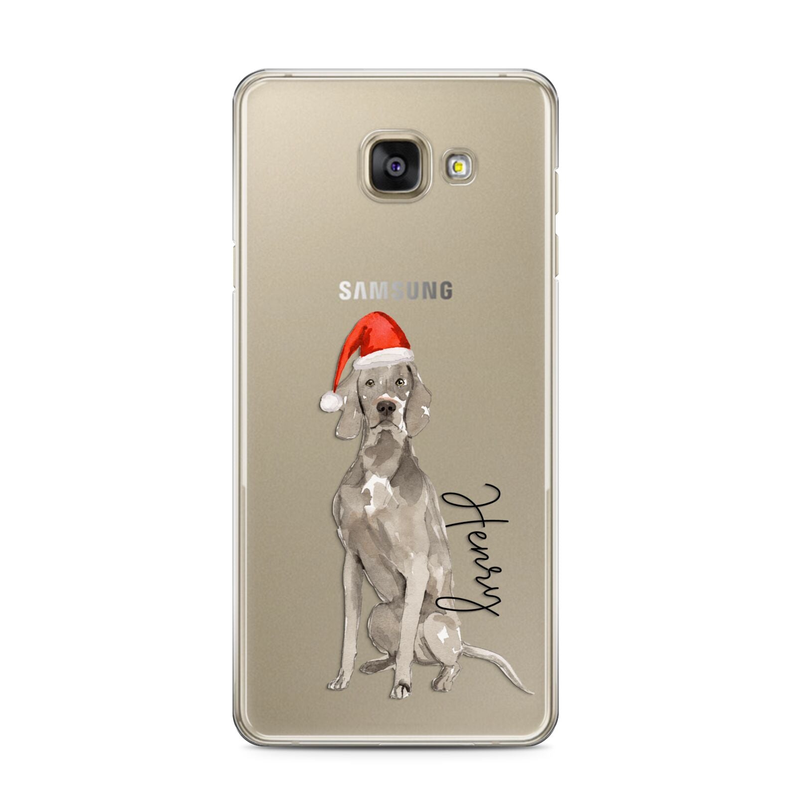 Personalised Christmas Weimaraner Samsung Galaxy A3 2016 Case on gold phone