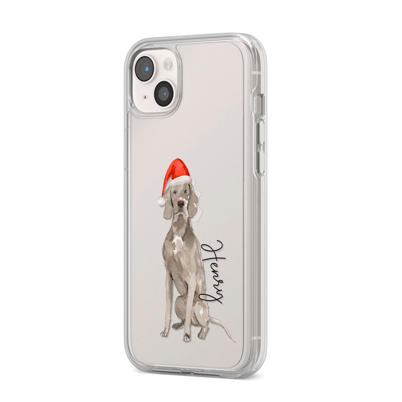 Personalised Christmas Weimaraner iPhone 14 Plus Clear Tough Case Starlight Angled Image