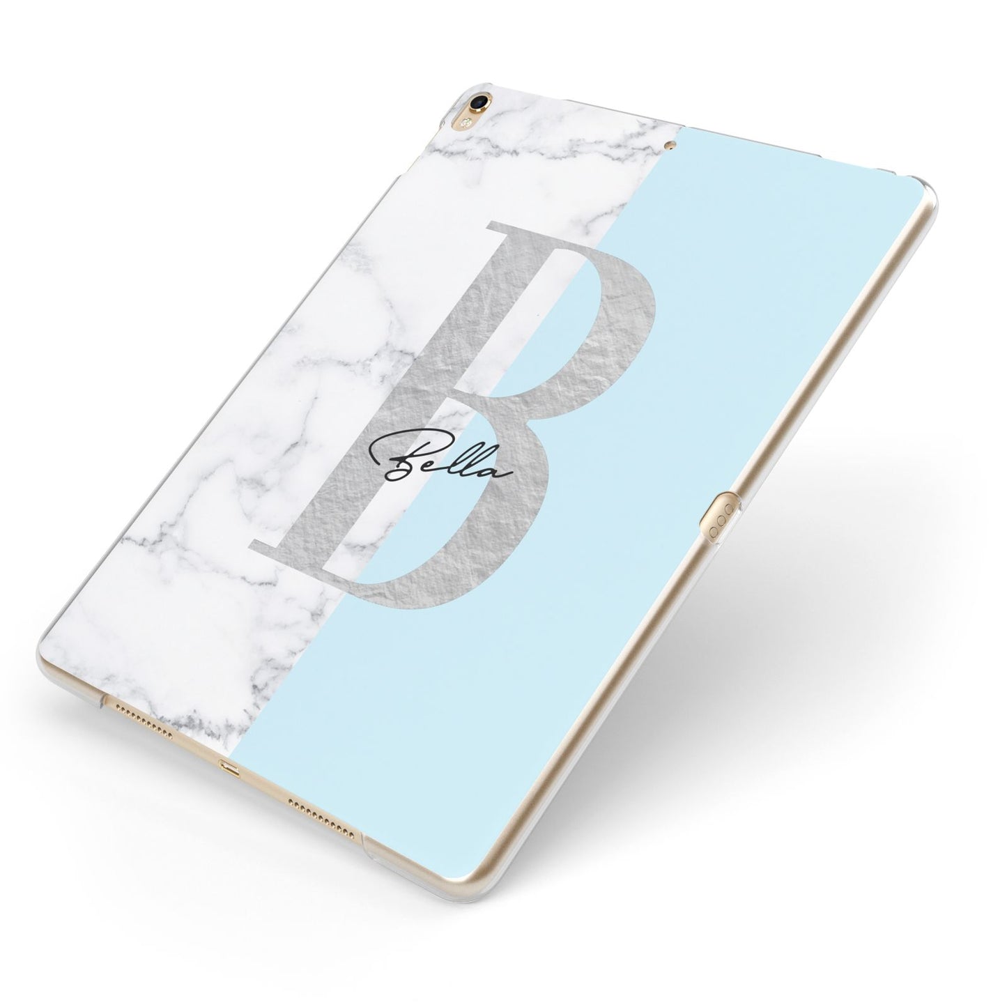 Personalised Chrome Marble Apple iPad Case on Gold iPad Side View