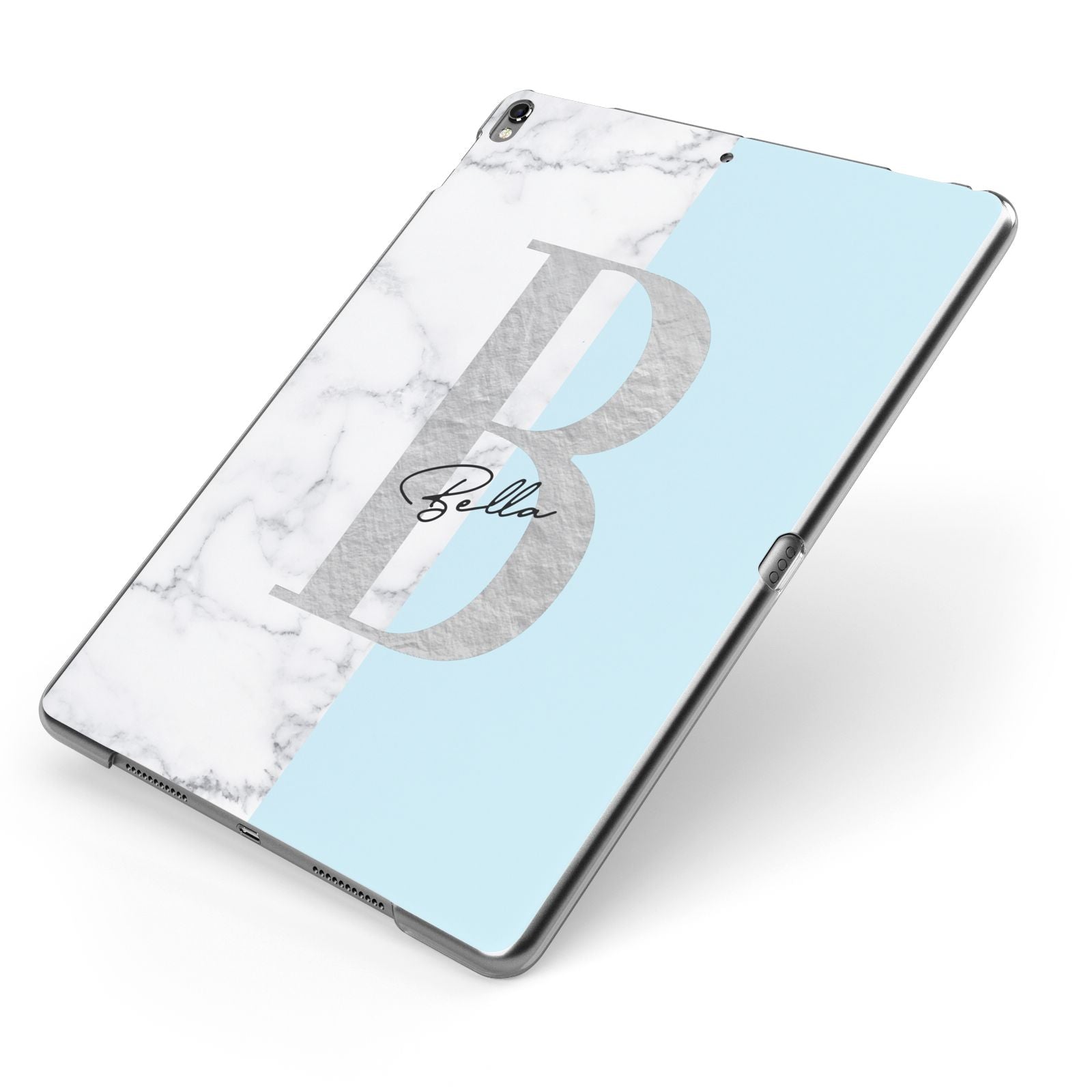 Personalised Chrome Marble Apple iPad Case on Grey iPad Side View