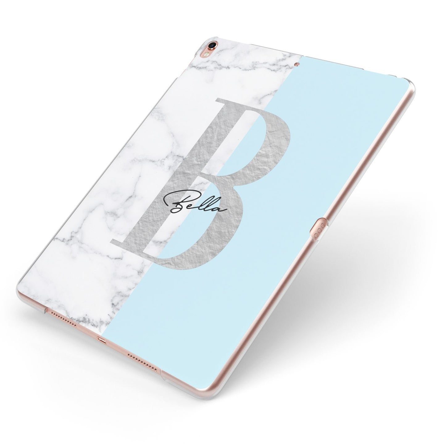 Personalised Chrome Marble Apple iPad Case on Rose Gold iPad Side View