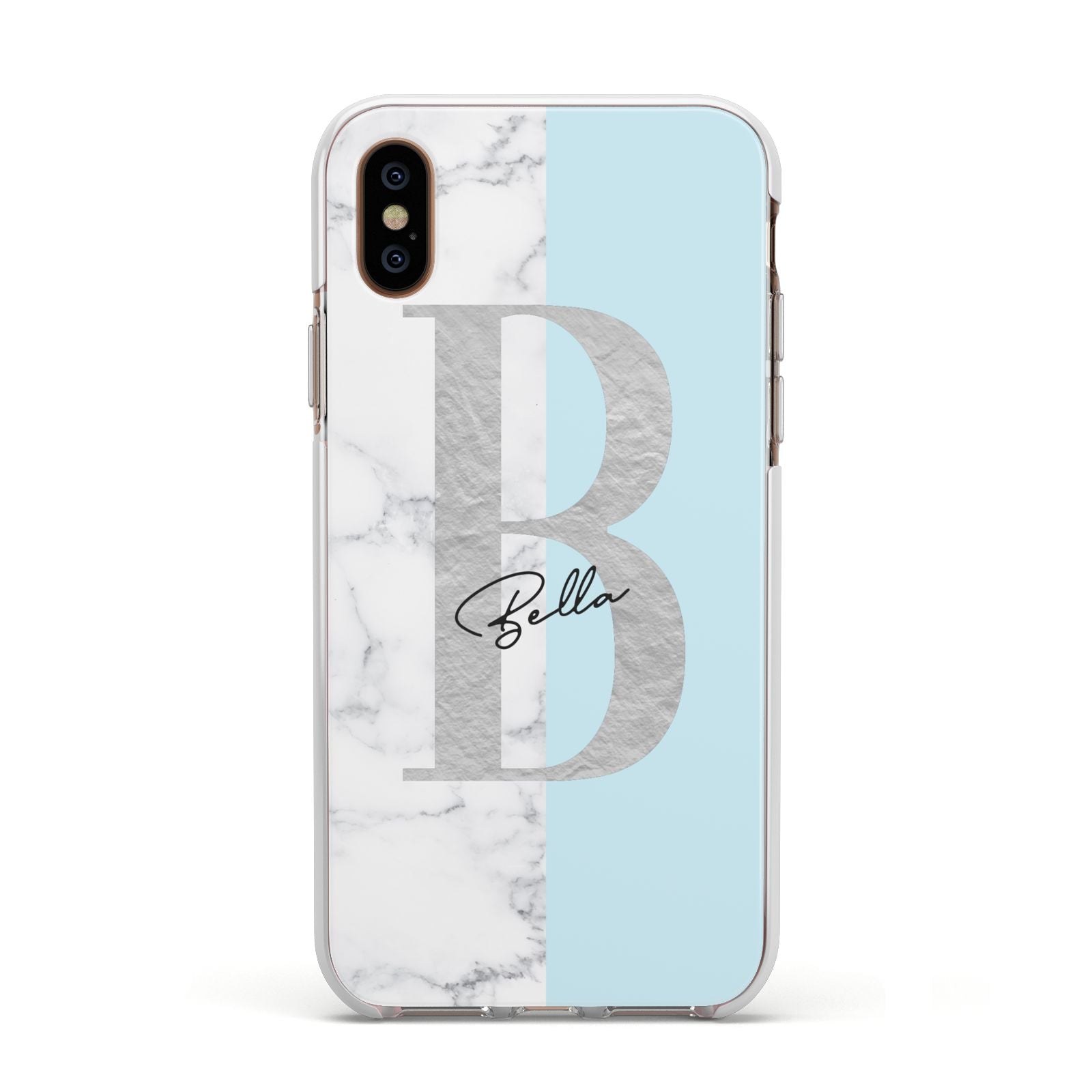 Personalised Chrome Marble Apple iPhone Xs Impact Case White Edge on Gold Phone