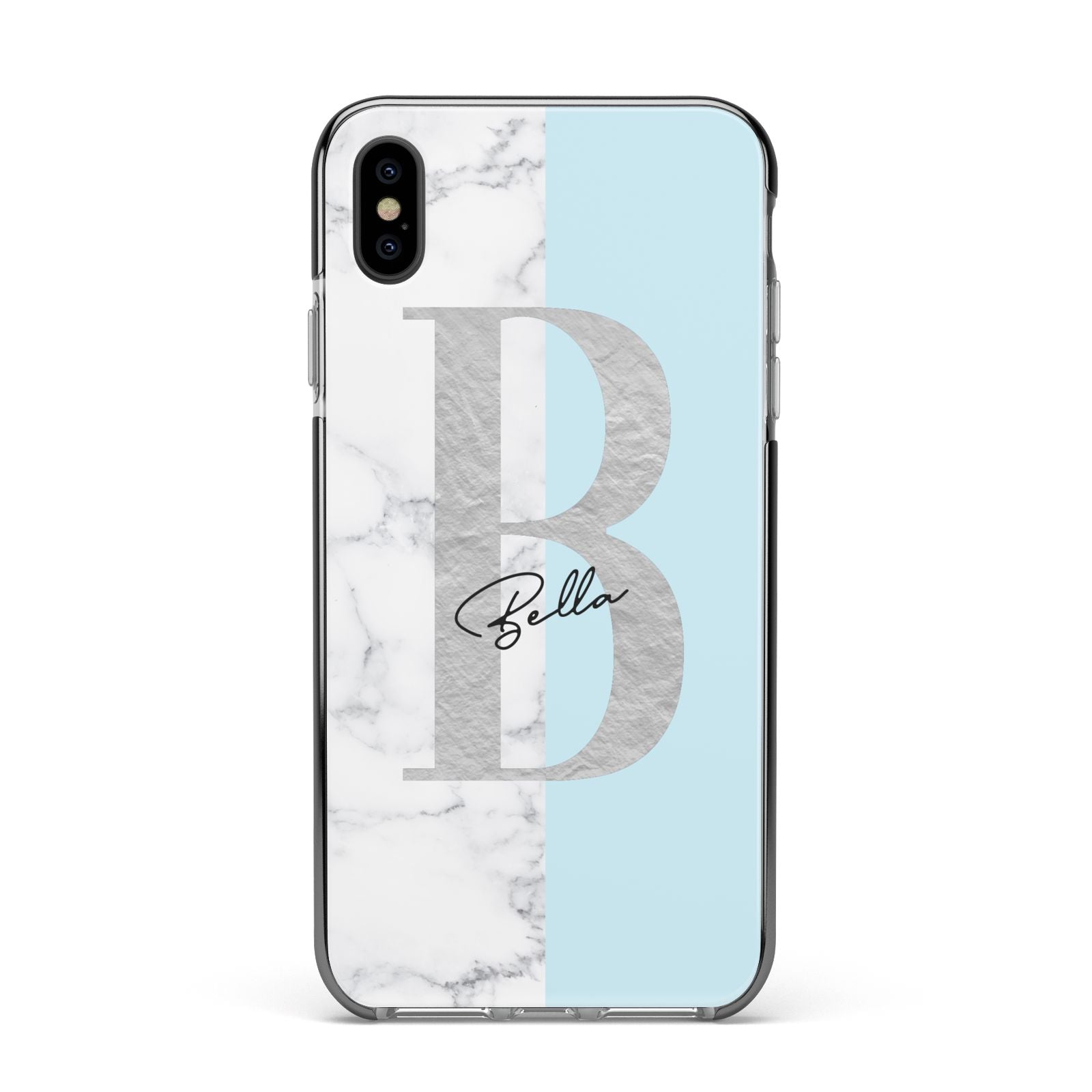 Personalised Chrome Marble Apple iPhone Xs Max Impact Case Black Edge on Black Phone