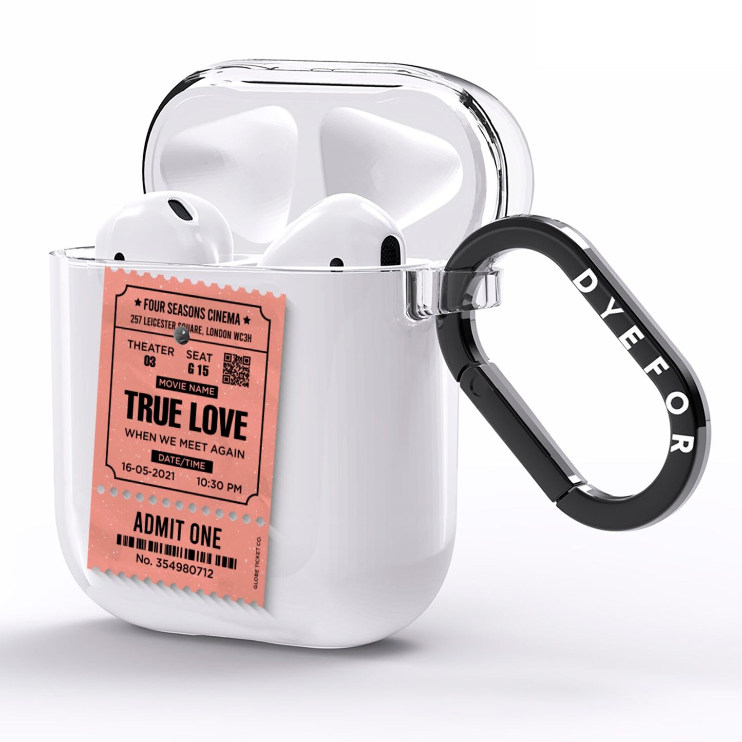 Personalised Cinema Ticket AirPods Clear Case Side Image