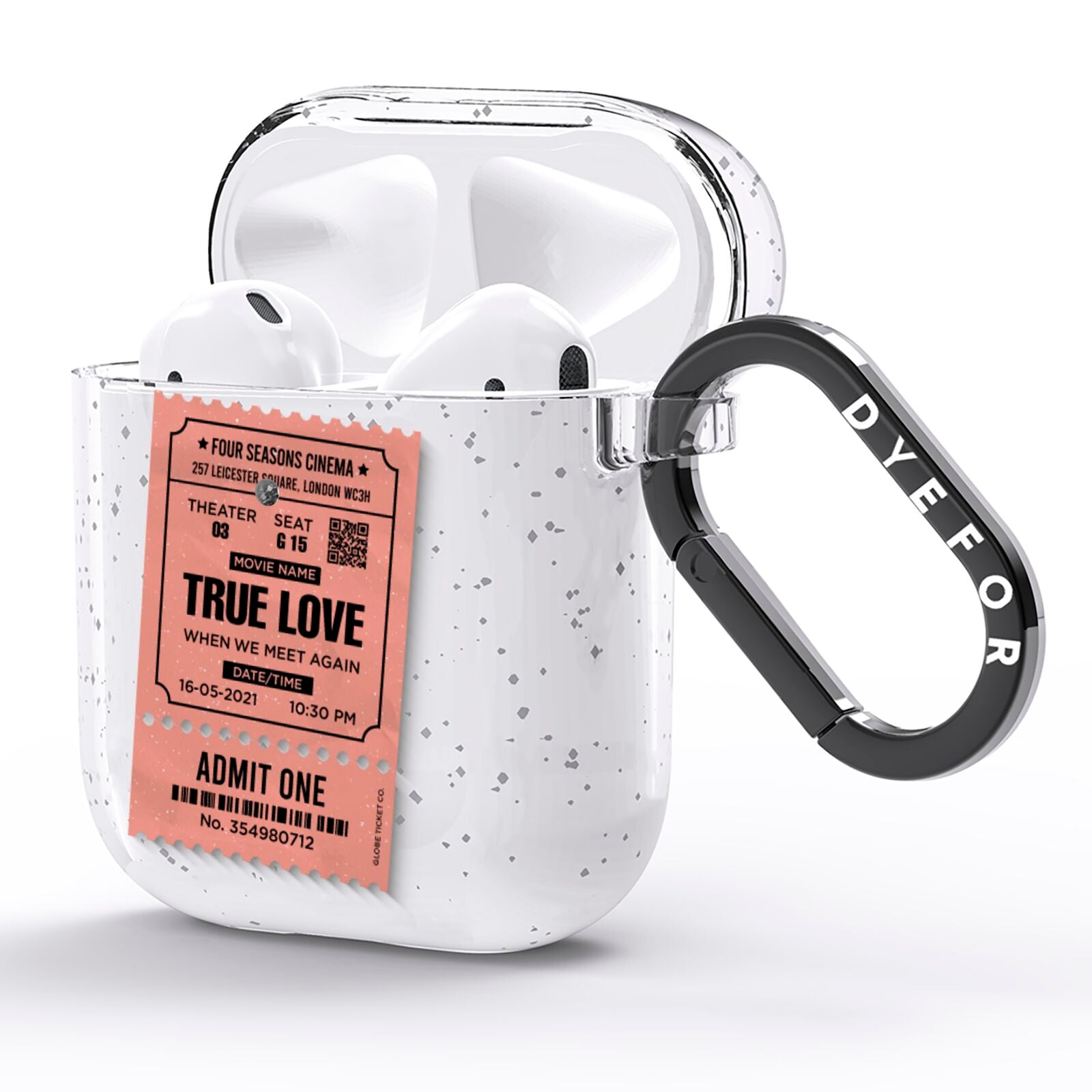 Personalised Cinema Ticket AirPods Glitter Case Side Image