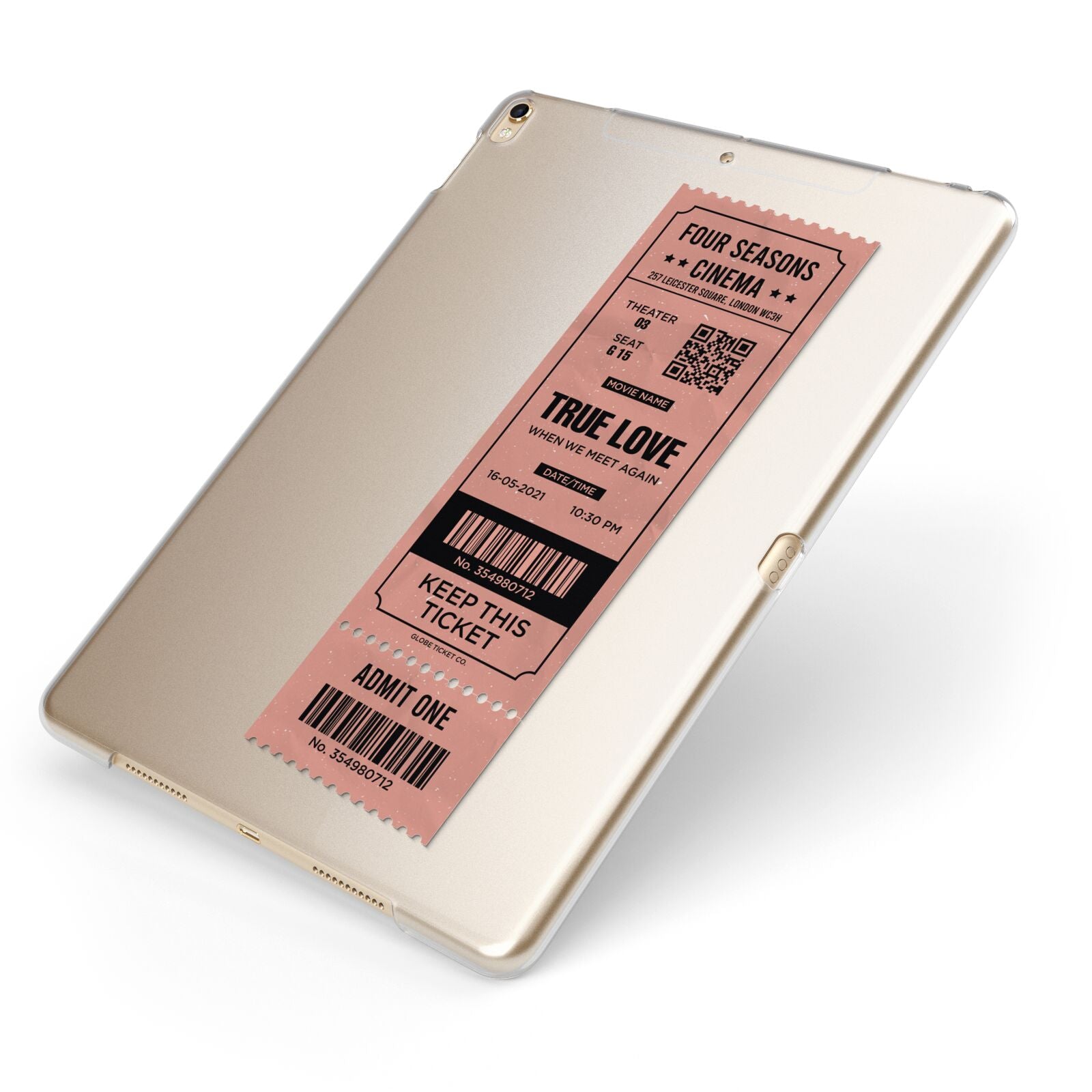 Personalised Cinema Ticket Apple iPad Case on Gold iPad Side View