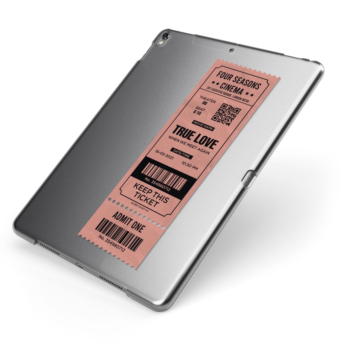 Personalised Cinema Ticket Apple iPad Case on Grey iPad Side View