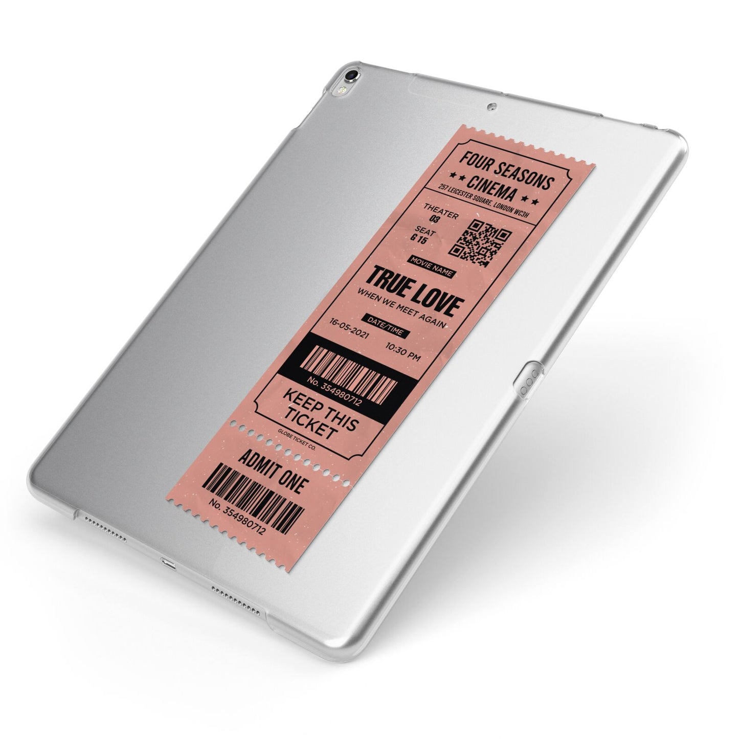 Personalised Cinema Ticket Apple iPad Case on Silver iPad Side View