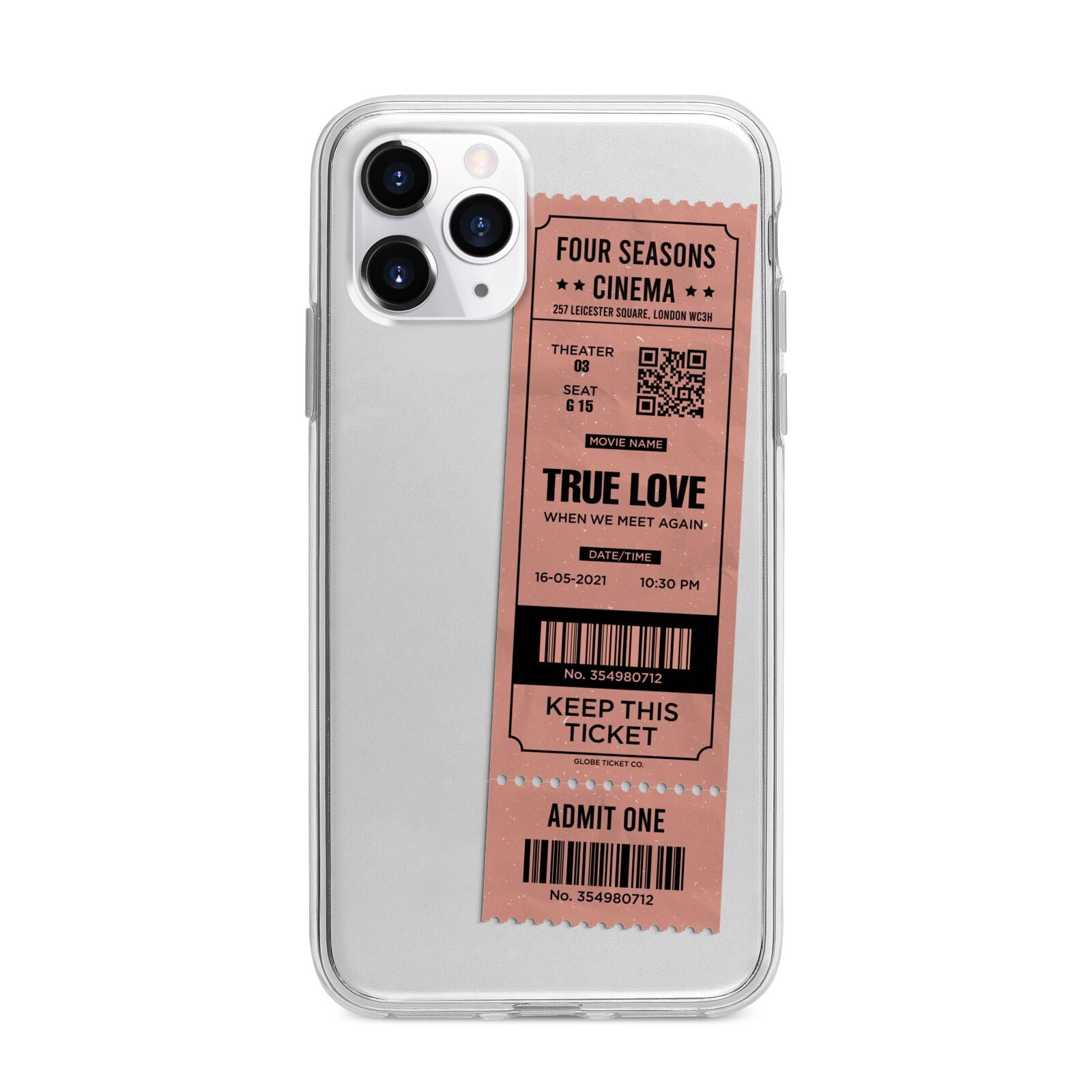 Personalised Cinema Ticket Apple iPhone 11 Pro Max in Silver with Bumper Case