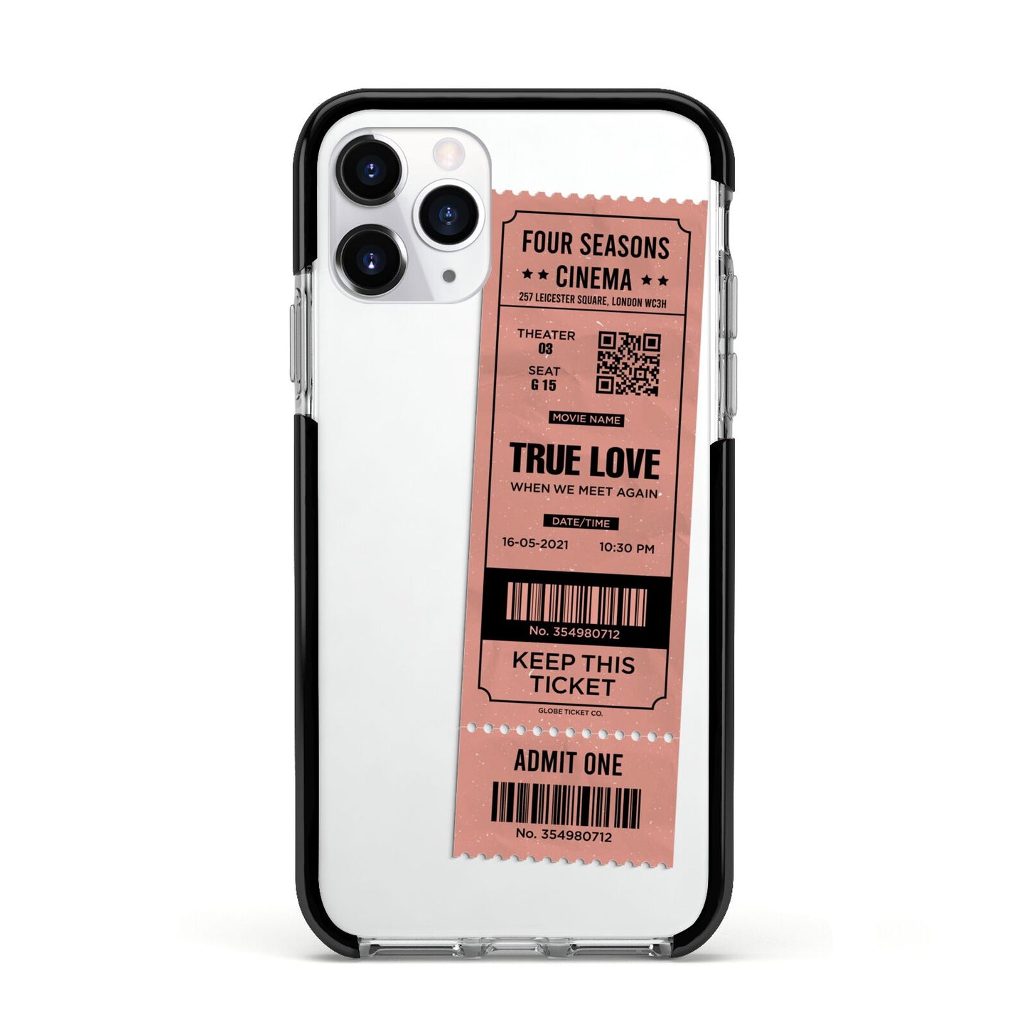 Personalised Cinema Ticket Apple iPhone 11 Pro in Silver with Black Impact Case