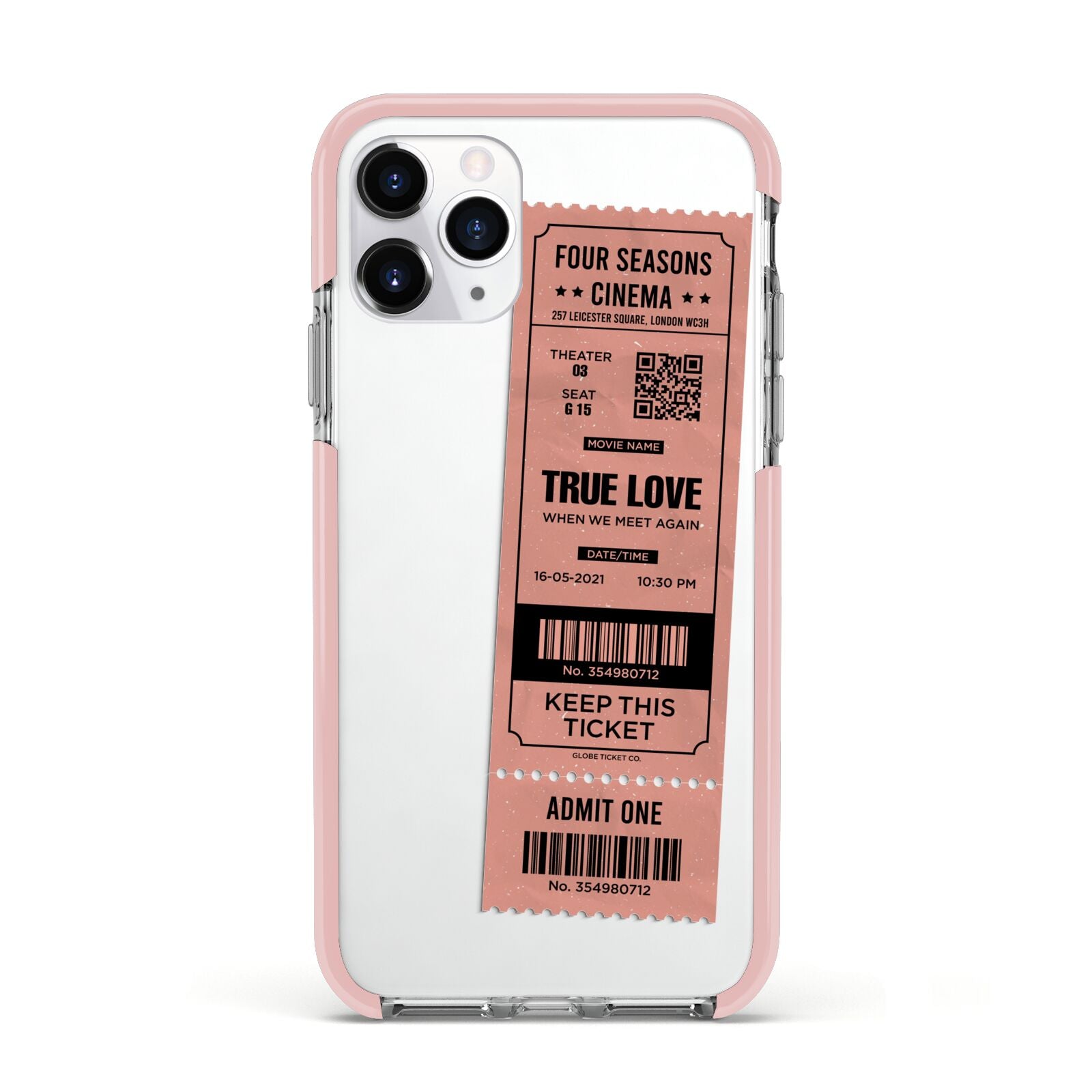 Personalised Cinema Ticket Apple iPhone 11 Pro in Silver with Pink Impact Case