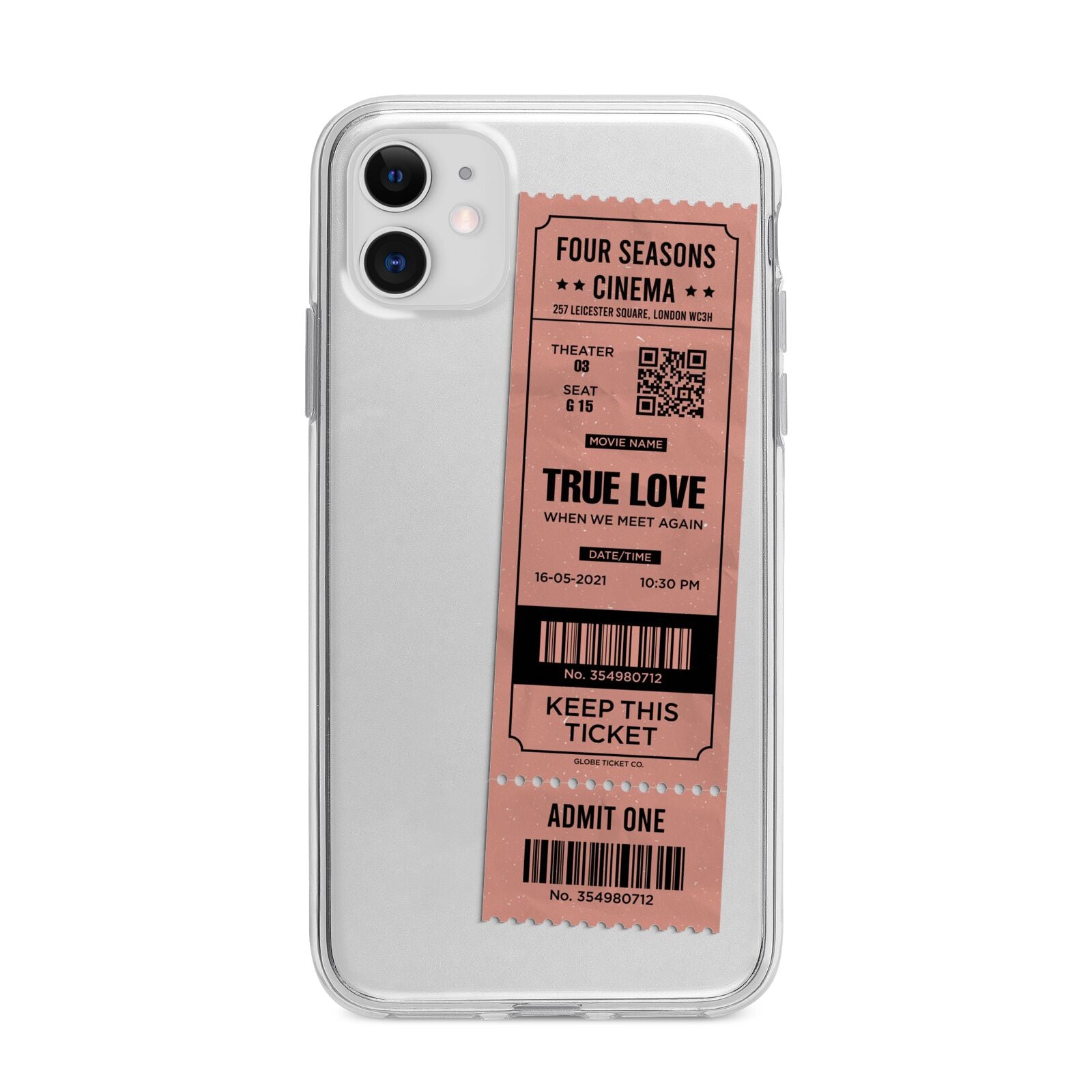 Personalised Cinema Ticket Apple iPhone 11 in White with Bumper Case