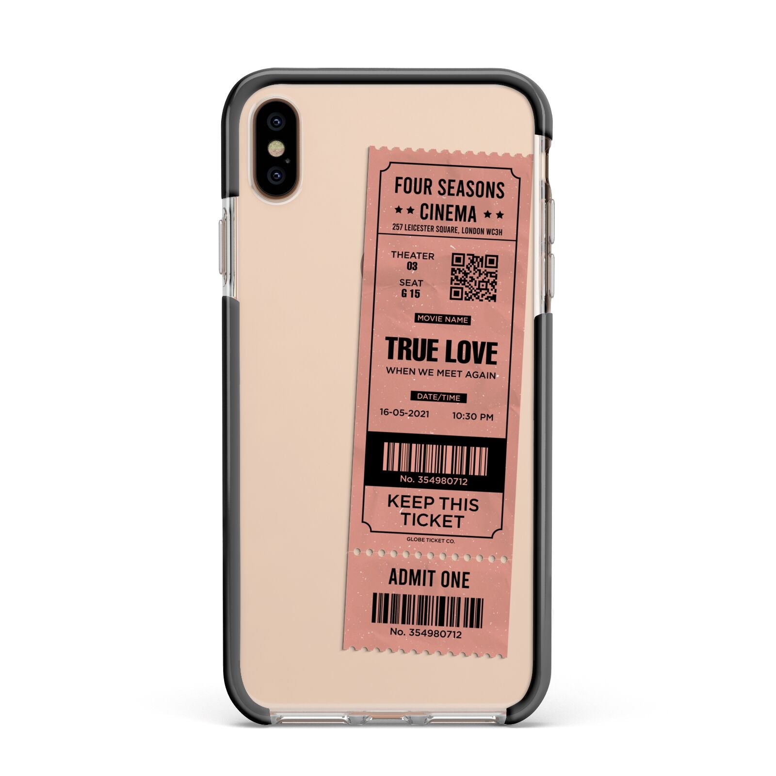 Personalised Cinema Ticket Apple iPhone Xs Max Impact Case Black Edge on Gold Phone