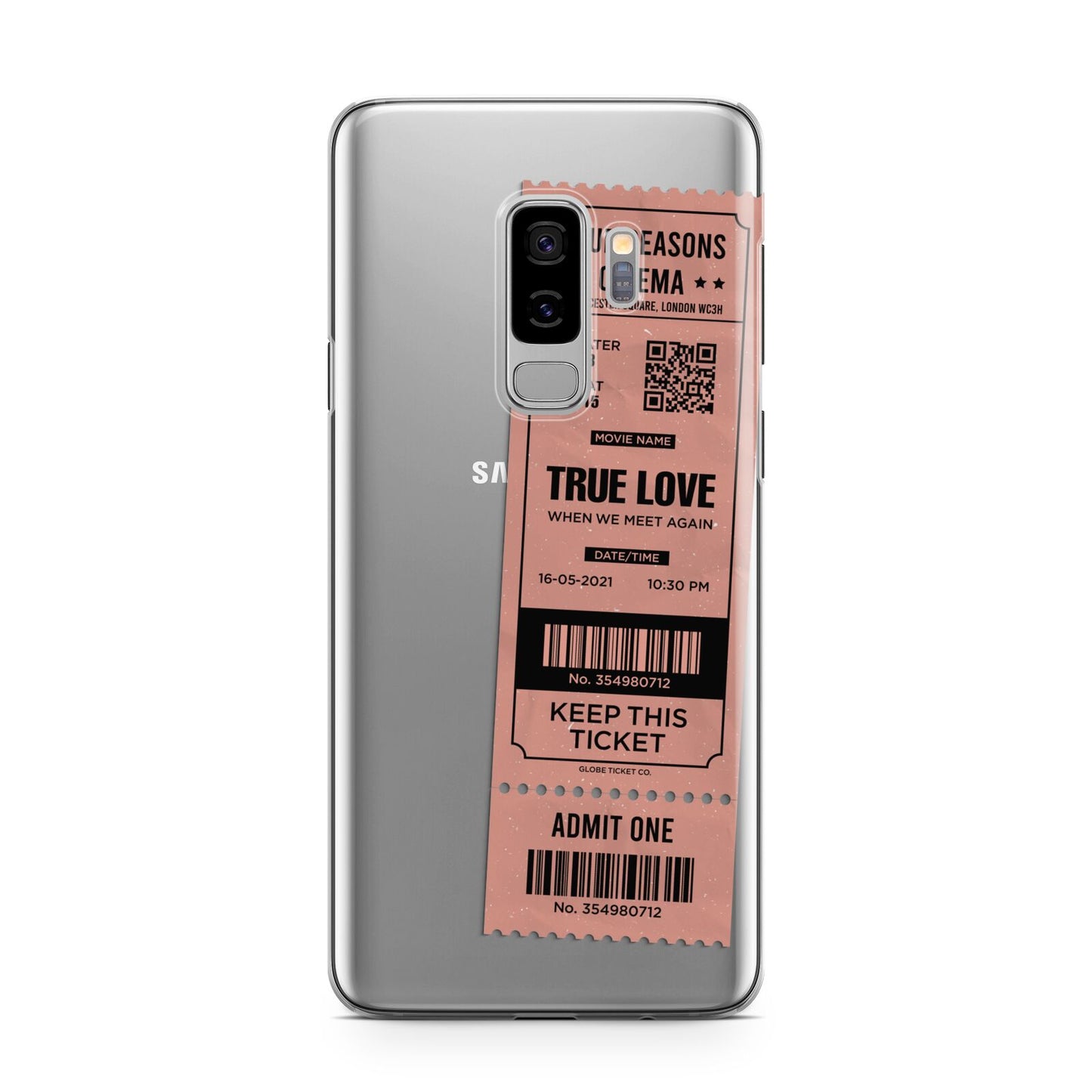 Personalised Cinema Ticket Samsung Galaxy S9 Plus Case on Silver phone