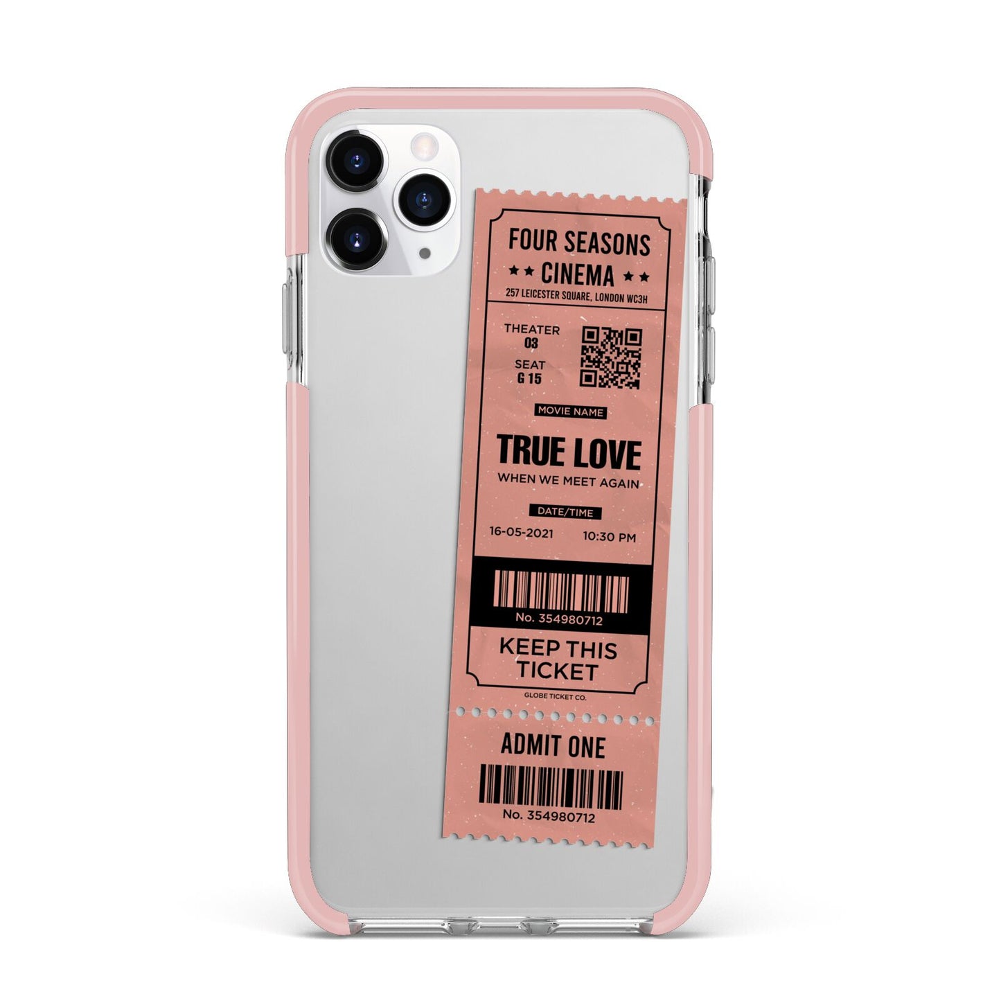 Personalised Cinema Ticket iPhone 11 Pro Max Impact Pink Edge Case