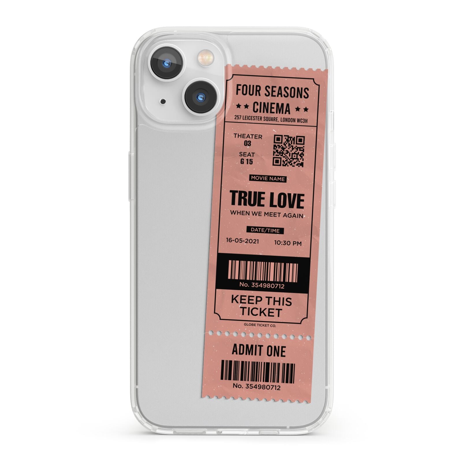 Personalised Cinema Ticket iPhone 13 Clear Bumper Case