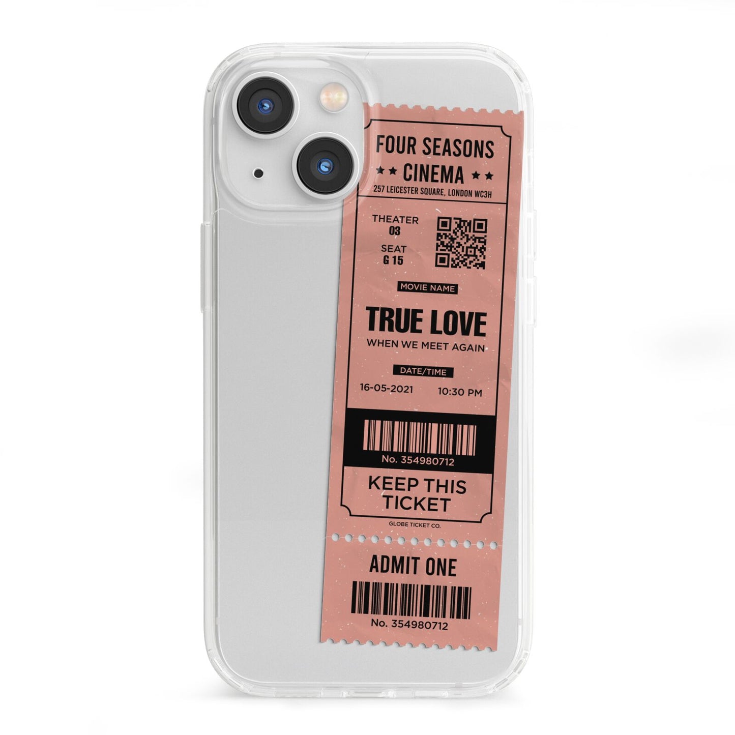 Personalised Cinema Ticket iPhone 13 Mini Clear Bumper Case