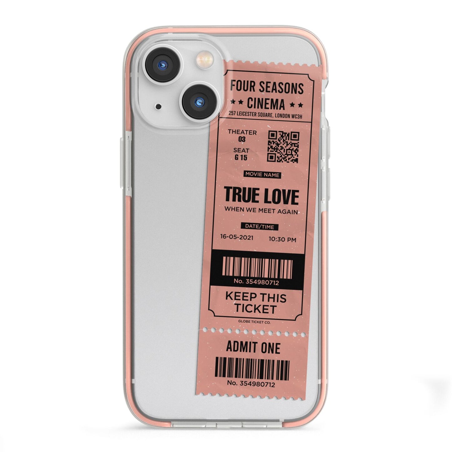 Personalised Cinema Ticket iPhone 13 Mini TPU Impact Case with Pink Edges