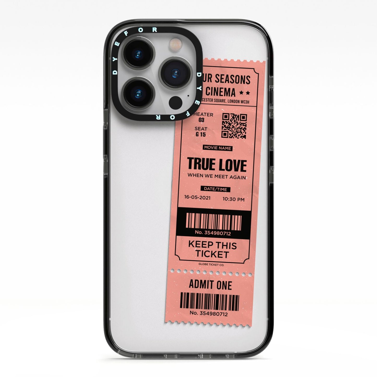 Personalised Cinema Ticket iPhone 13 Pro Black Impact Case on Silver phone