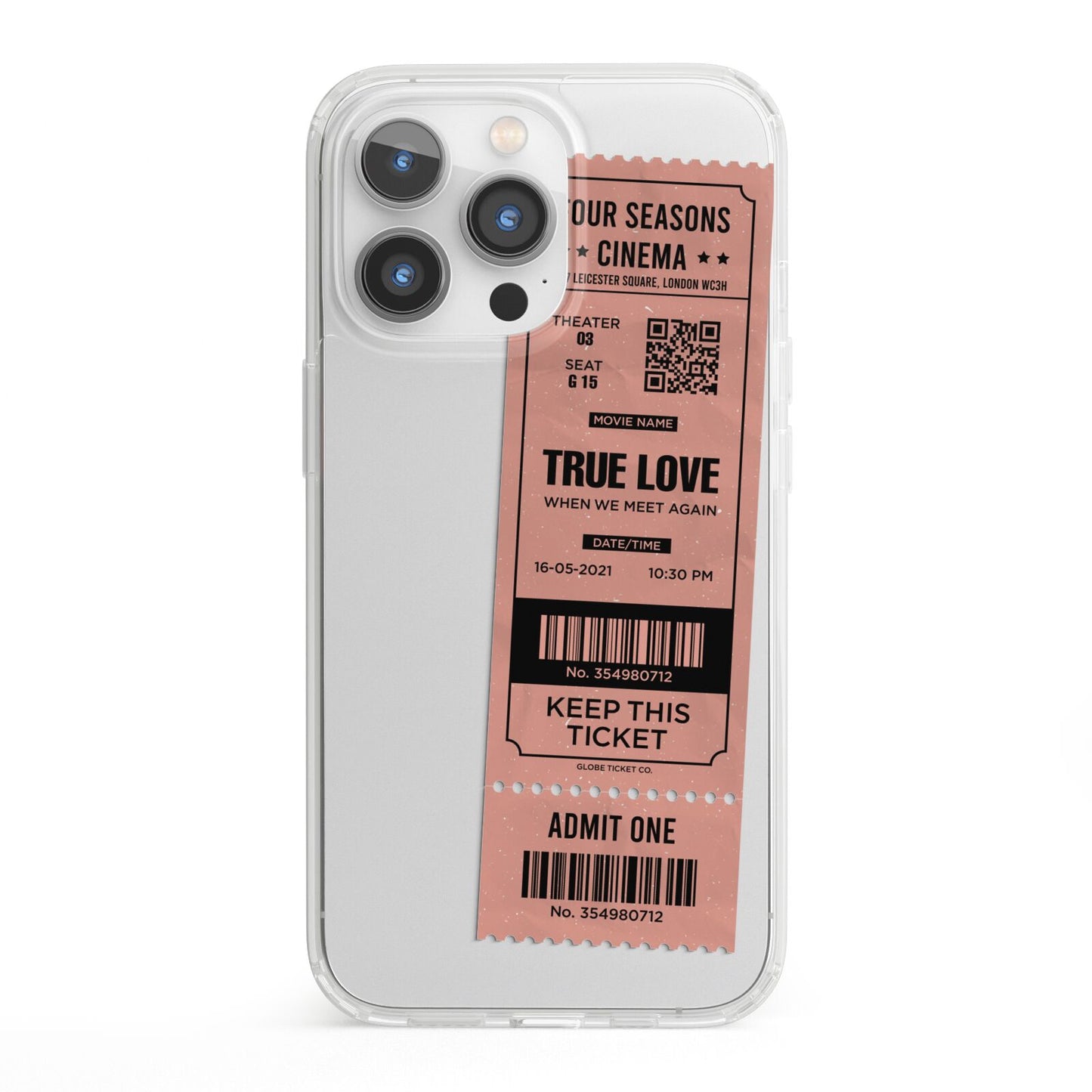 Personalised Cinema Ticket iPhone 13 Pro Clear Bumper Case