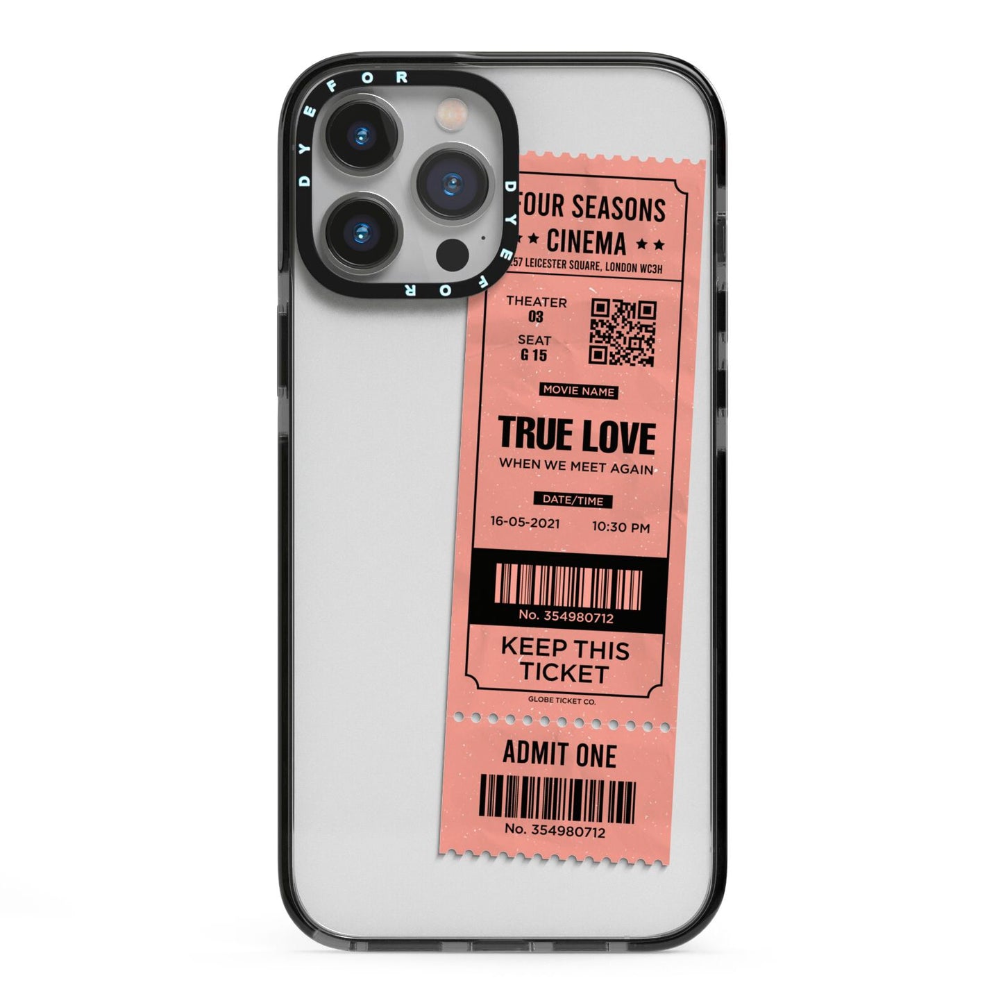 Personalised Cinema Ticket iPhone 13 Pro Max Black Impact Case on Silver phone