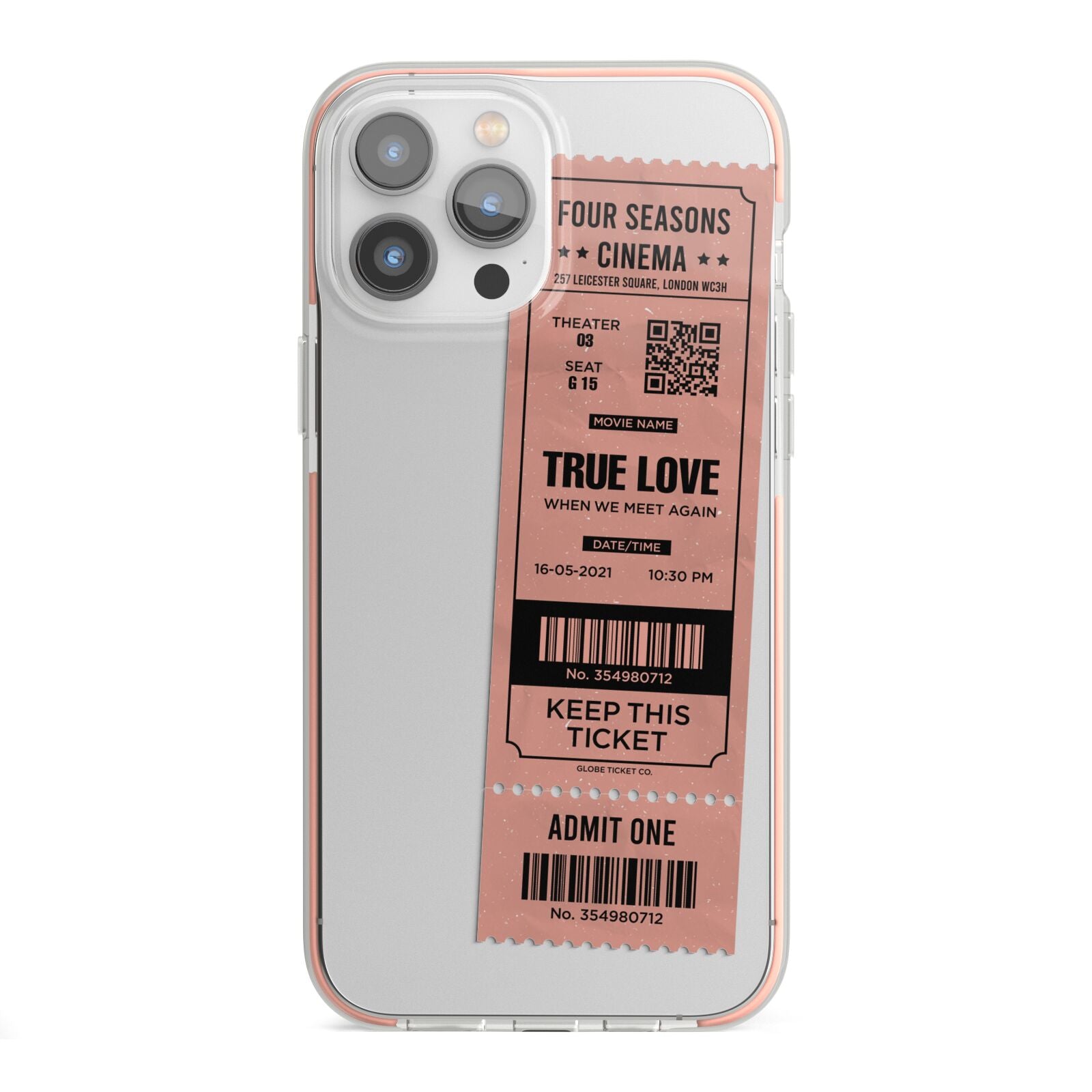 Personalised Cinema Ticket iPhone 13 Pro Max TPU Impact Case with Pink Edges