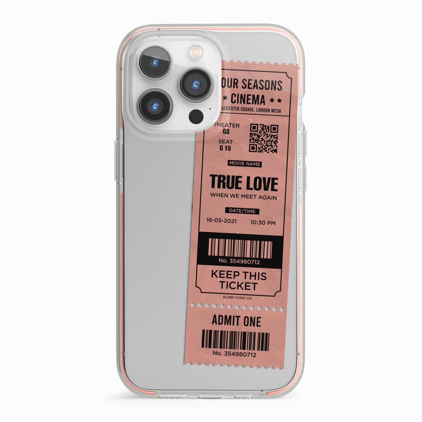 Personalised Cinema Ticket iPhone 13 Pro TPU Impact Case with Pink Edges