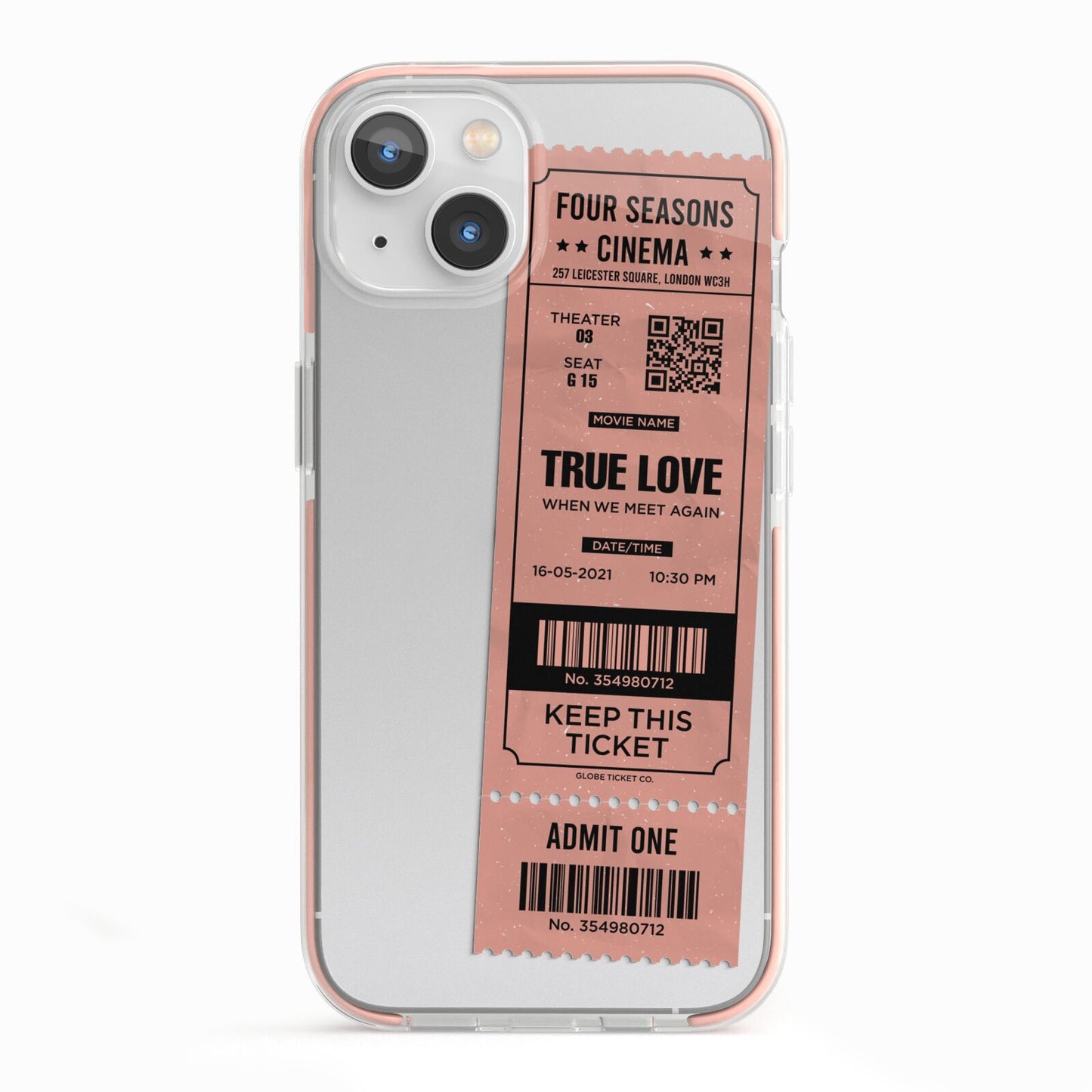 Personalised Cinema Ticket iPhone 13 TPU Impact Case with Pink Edges