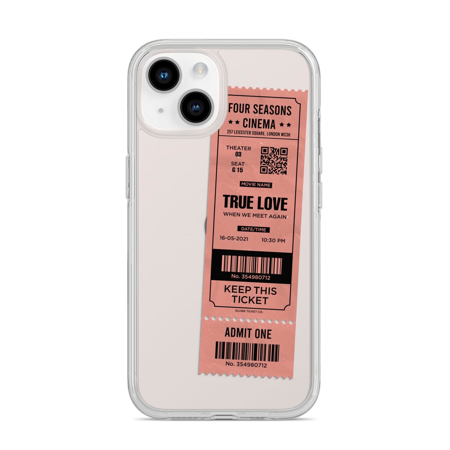 Personalised Cinema Ticket iPhone 14 Clear Tough Case Starlight