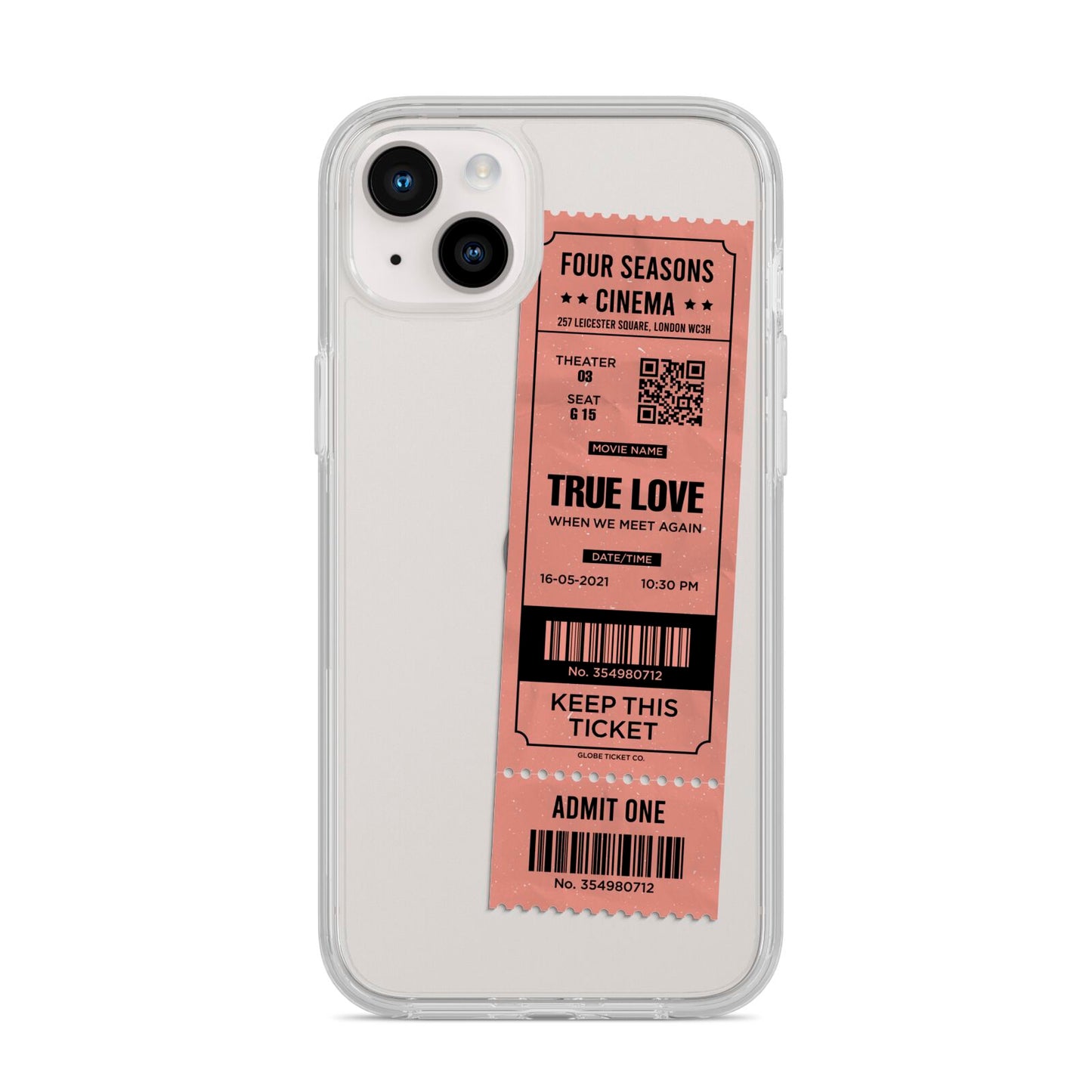 Personalised Cinema Ticket iPhone 14 Plus Clear Tough Case Starlight