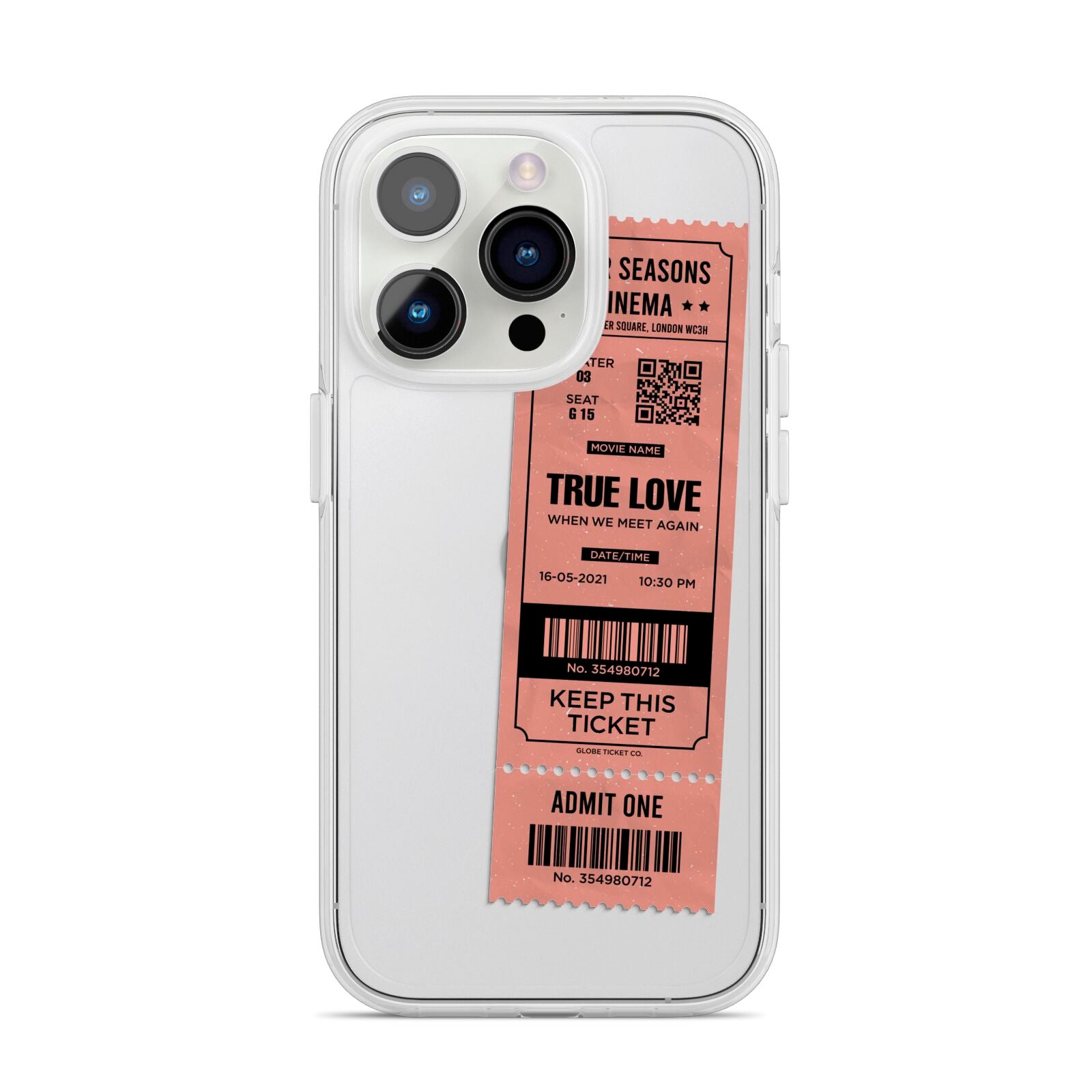 Personalised Cinema Ticket iPhone 14 Pro Clear Tough Case Silver