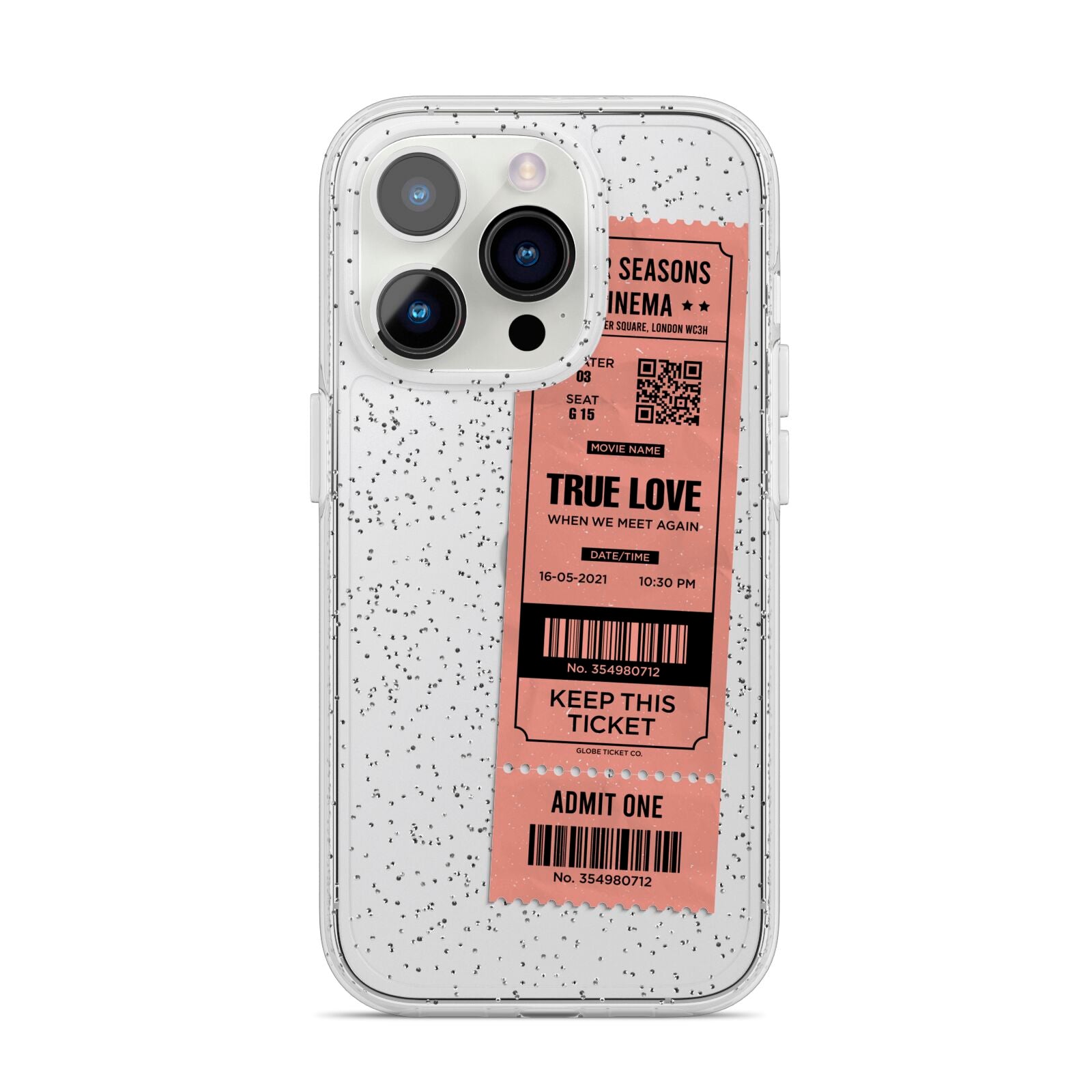 Personalised Cinema Ticket iPhone 14 Pro Glitter Tough Case Silver