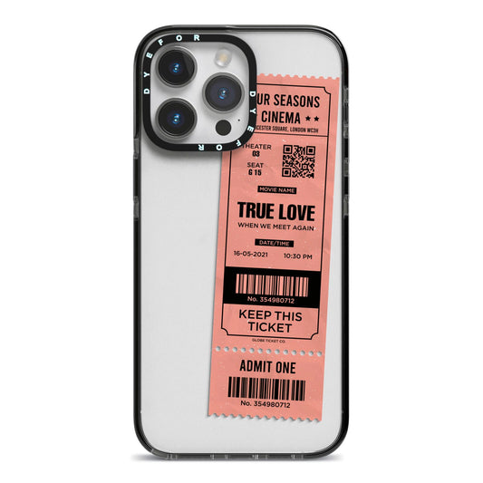 Personalised Cinema Ticket iPhone 14 Pro Max Black Impact Case on Silver phone