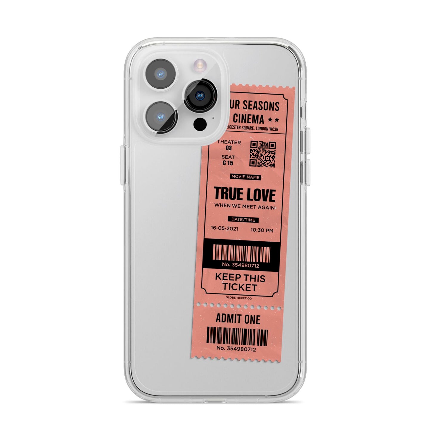 Personalised Cinema Ticket iPhone 14 Pro Max Clear Tough Case Silver