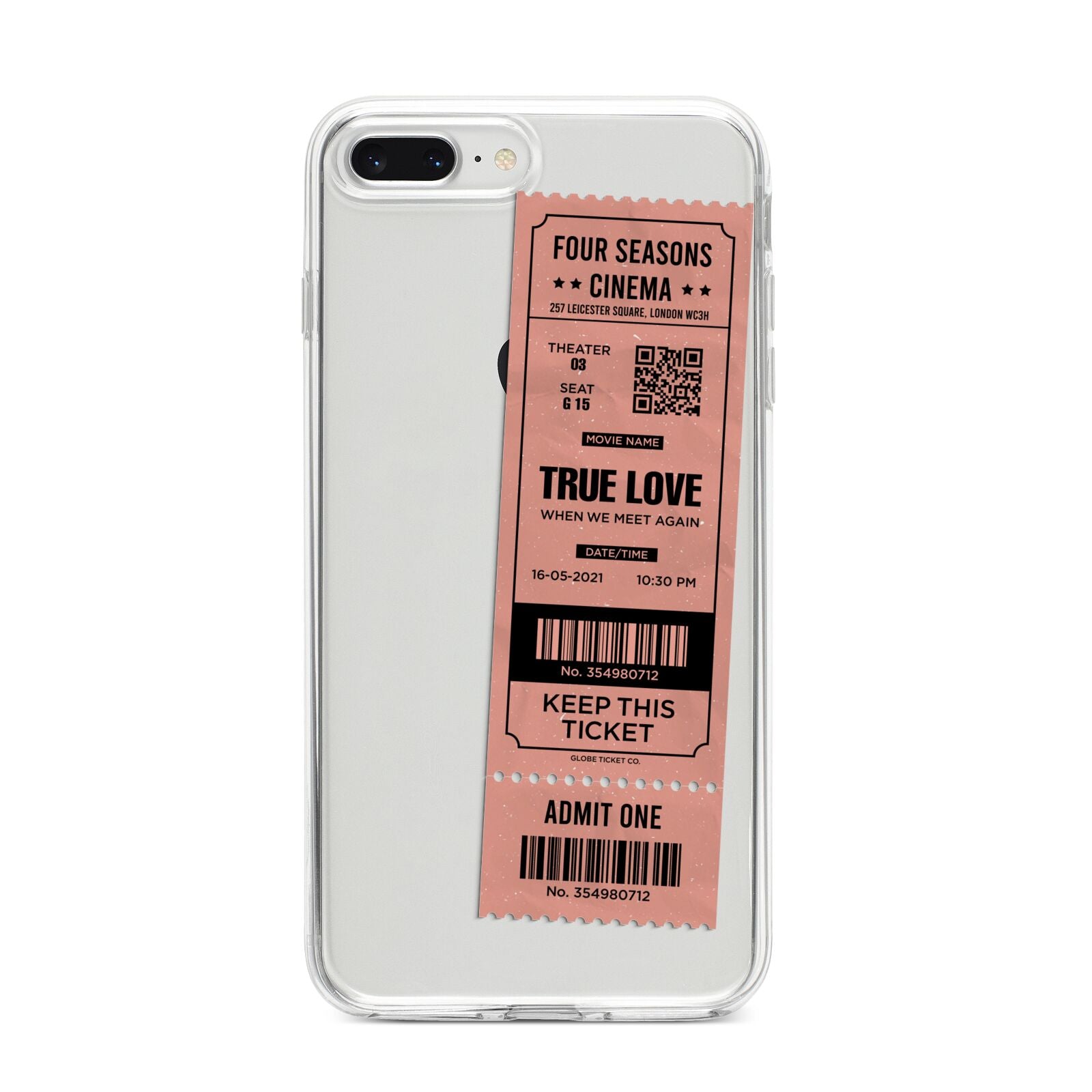 Personalised Cinema Ticket iPhone 8 Plus Bumper Case on Silver iPhone