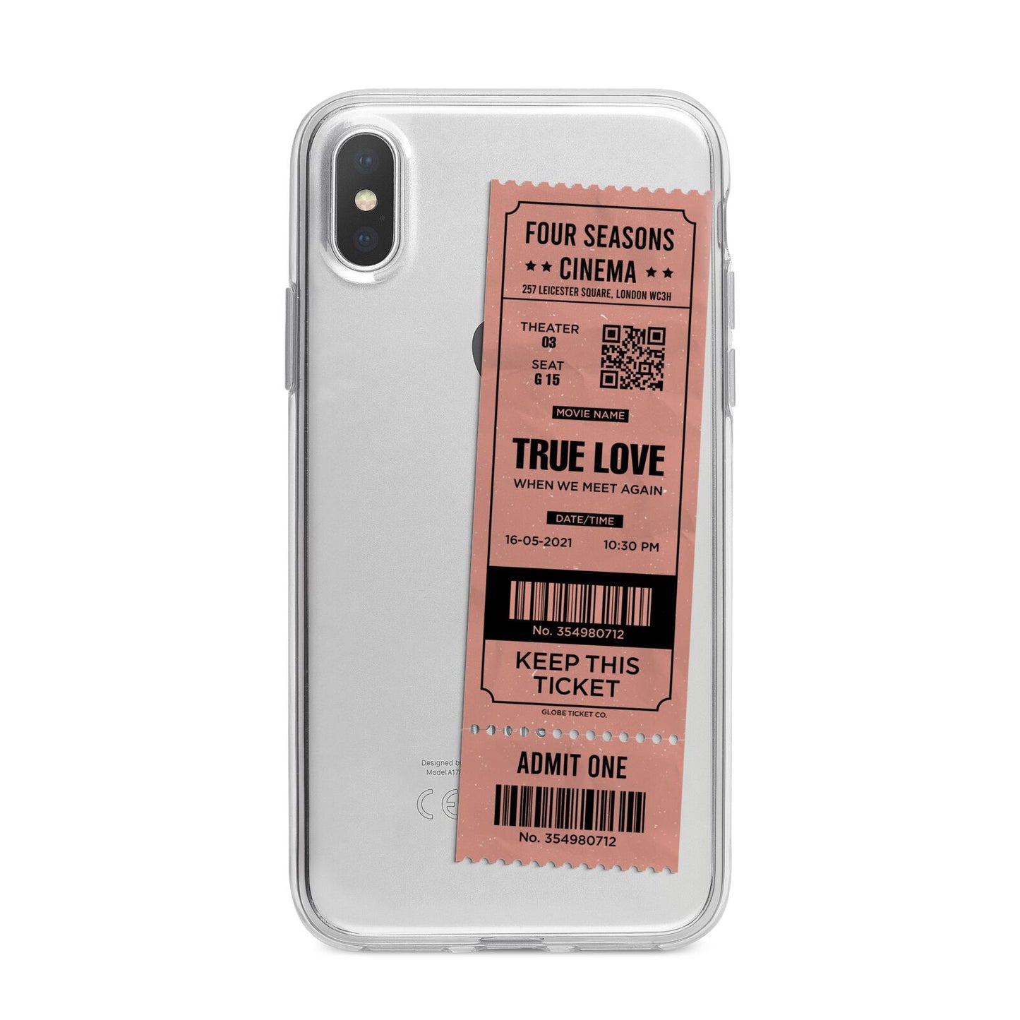 Personalised Cinema Ticket iPhone X Bumper Case on Silver iPhone Alternative Image 1