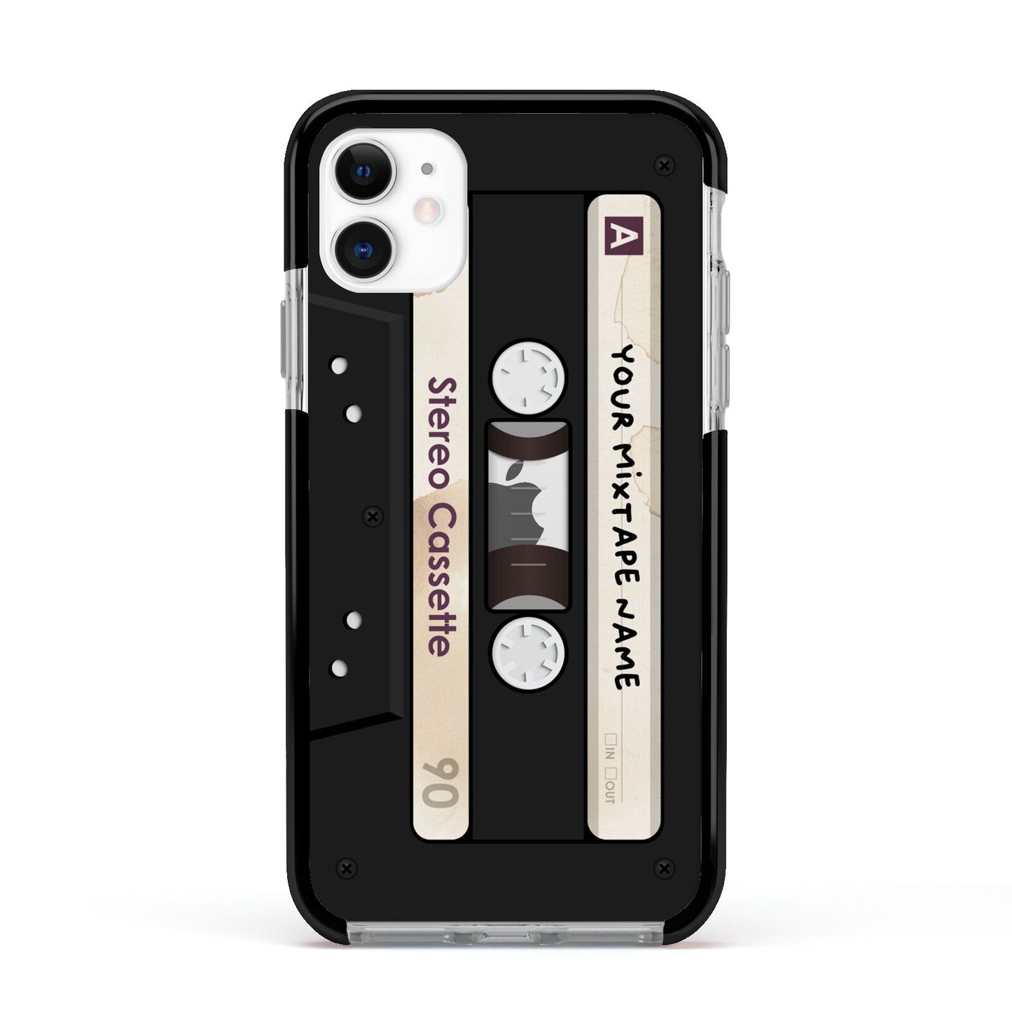 Personalised Classic Mixtape Apple iPhone 11 in White with Black Impact Case