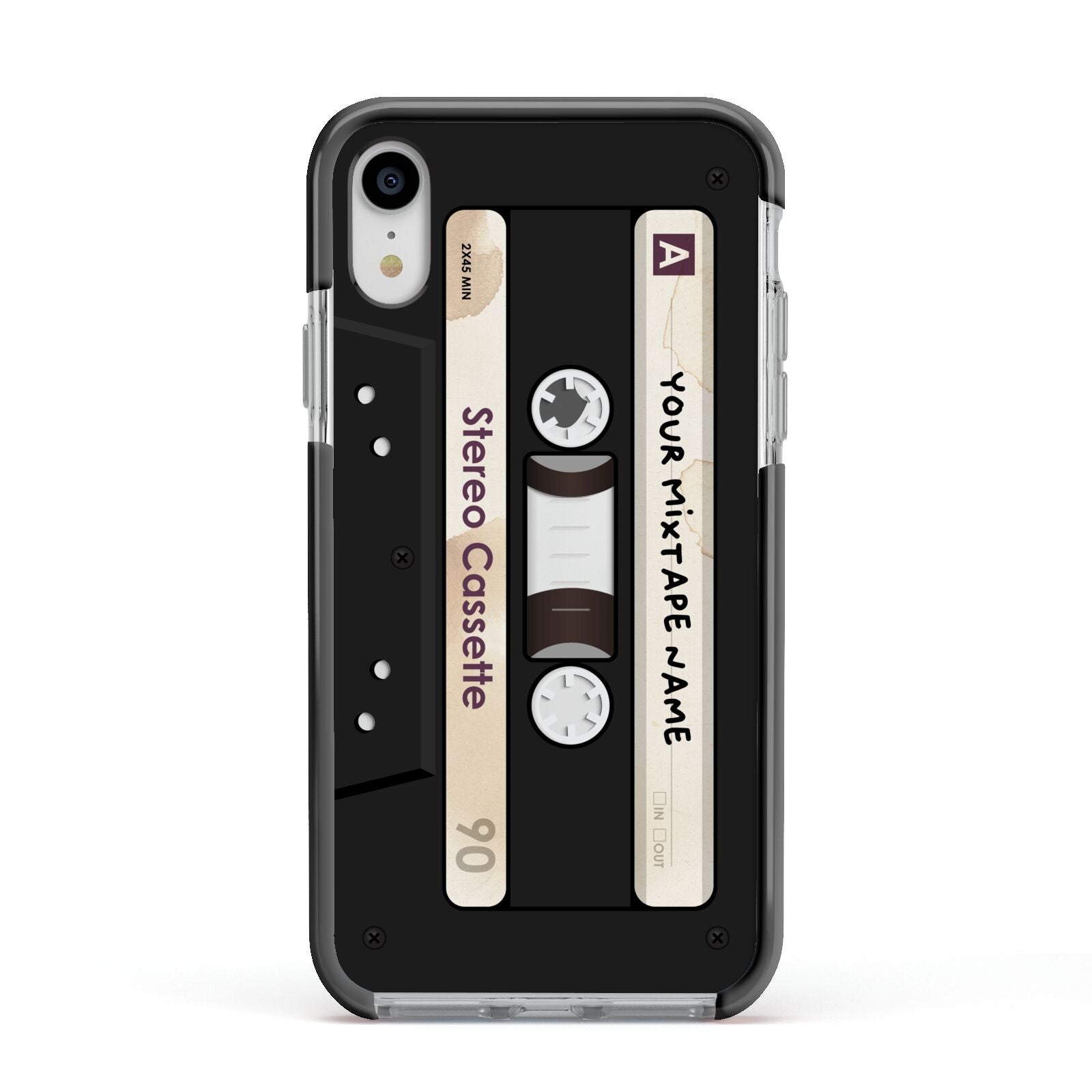 Personalised Classic Mixtape Apple iPhone XR Impact Case Black Edge on Silver Phone