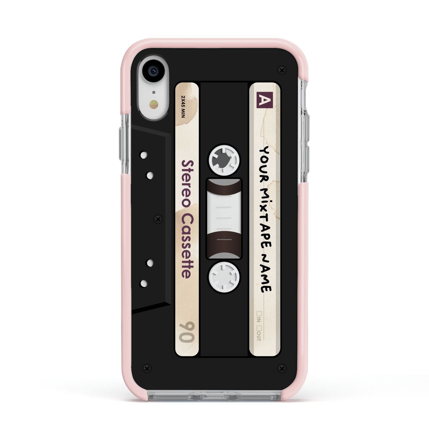 Personalised Classic Mixtape Apple iPhone XR Impact Case Pink Edge on Silver Phone